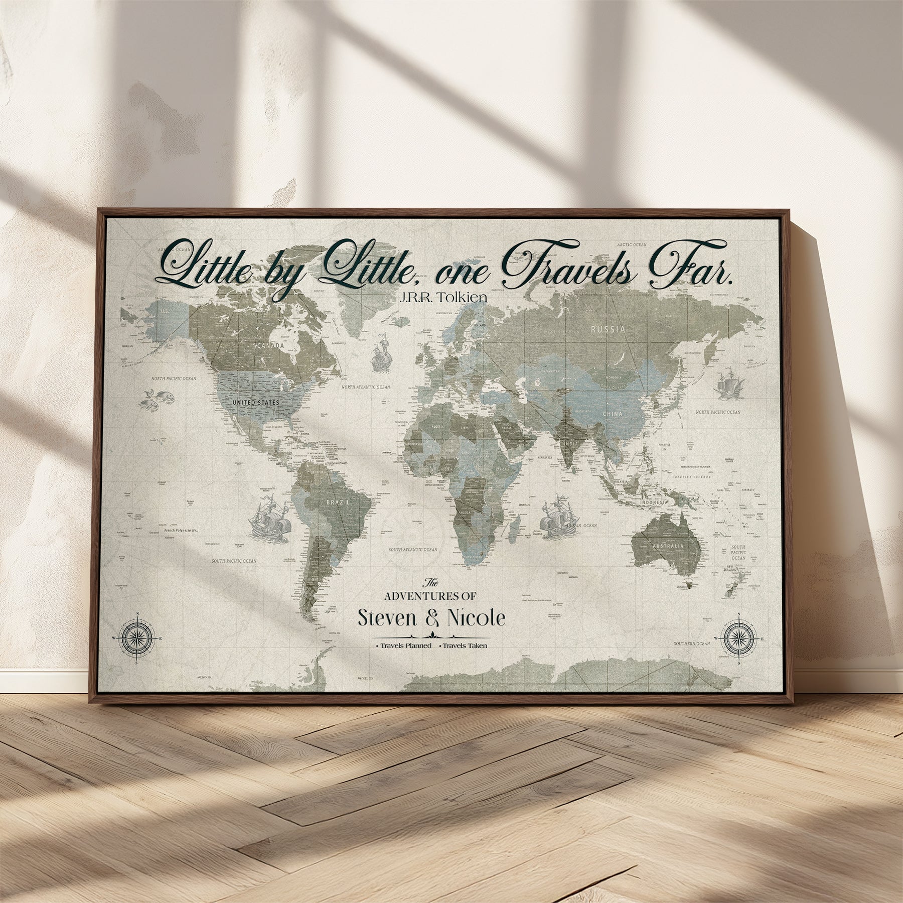 72081300-MGV-CV-36X24-Custom Push Pin World Map Wall Canvas Print – Personalized Travel Tracker with Pins – Framed Large Multi-Size Canvas for Home Office Decor