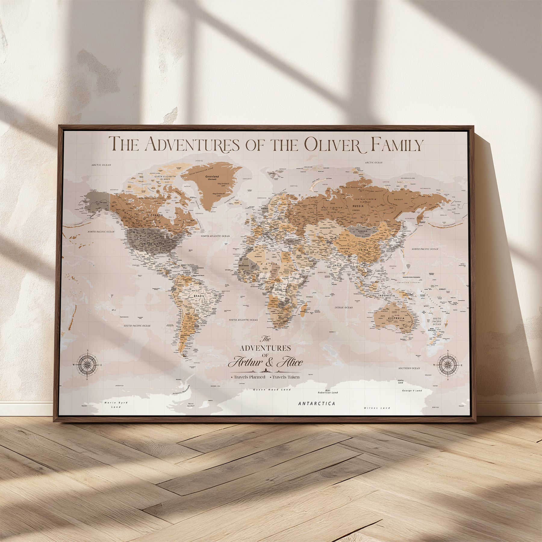 43101120-MGV-CV-36X24-World Travel Map with Pins – Push Pin Maps of Where I've Been, Framed Wall Map for Travel Memories, Old Style Decorative World Map - H10