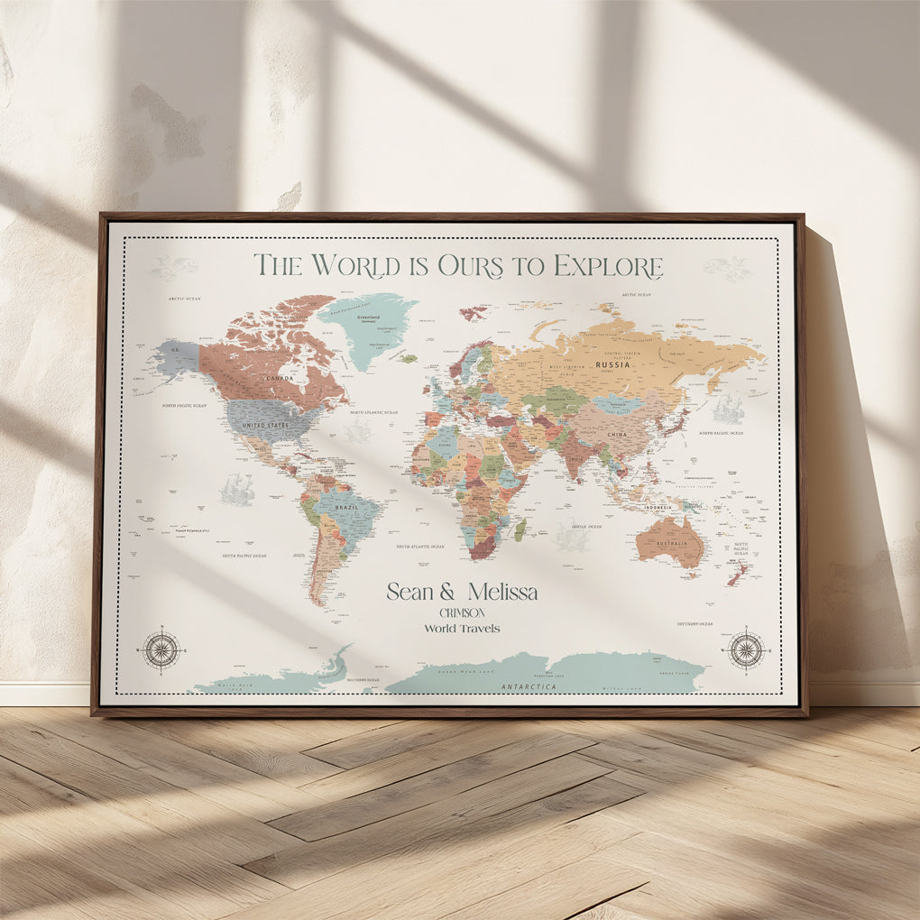 45566494-MGV-CV-36X24-Customizable World Map Push Pin Canvas Personalized Travel Gift Framed Adventure Tracker for Vacation Memories Anniversary Decor