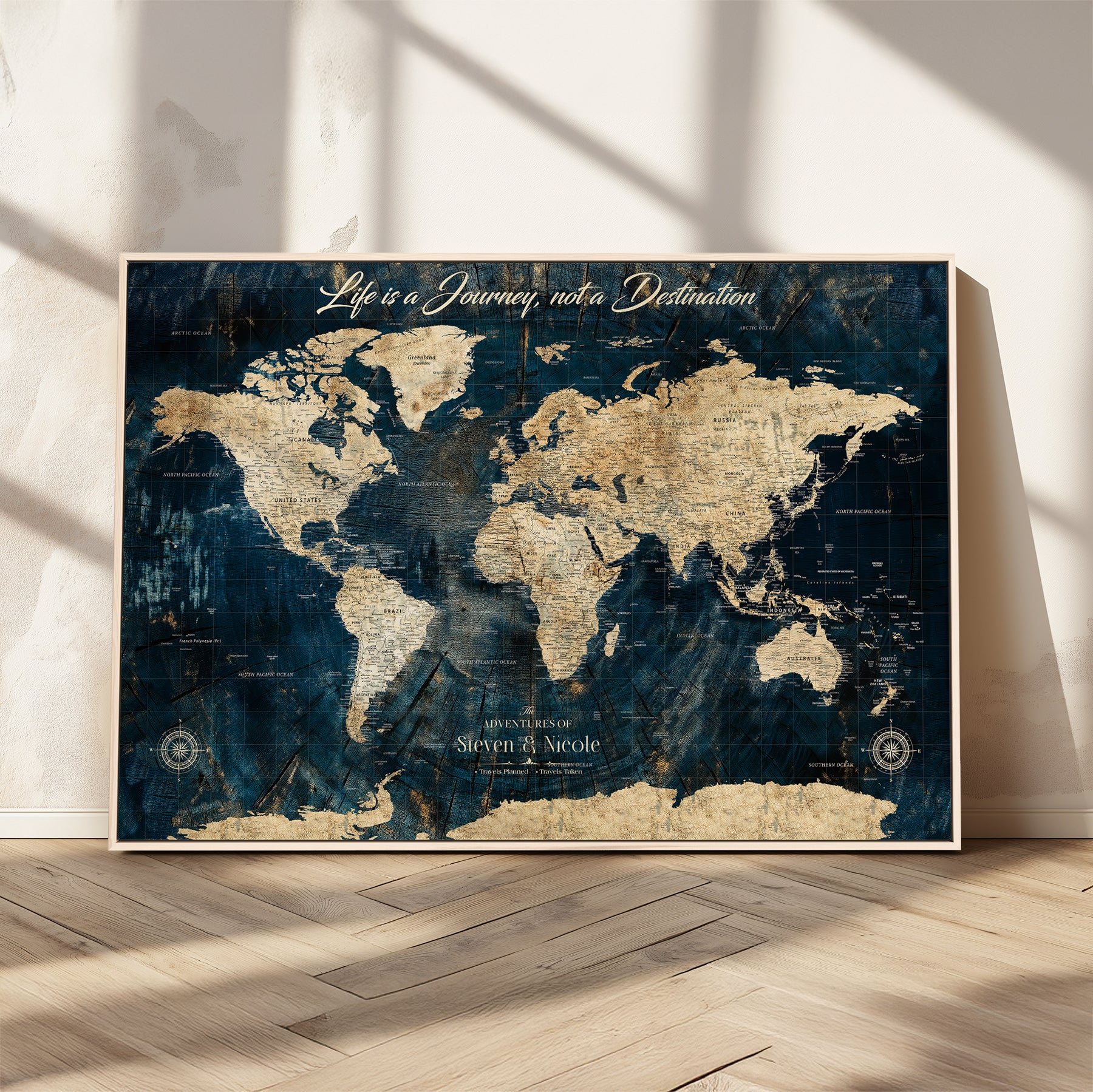 23551206-MGV-CV-36X24-Custom Push Pin World Map Wall Canvas Print – Personalized Travel Tracker with Pins – Framed Large Multi-Size Canvas for Home Office Decor