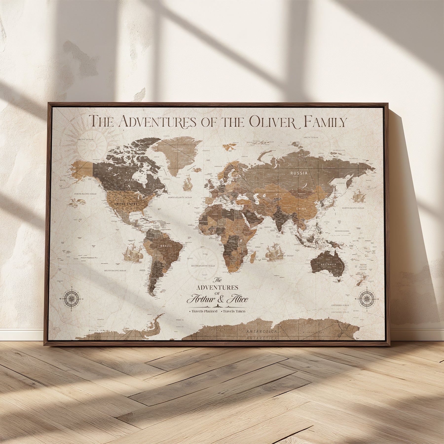 84483613-MGV-CV-36X24-Personalized Push Pin World Map Canvas Print Custom Family Travel Tracker Map Framed Adventure Gift for Couples Home Office