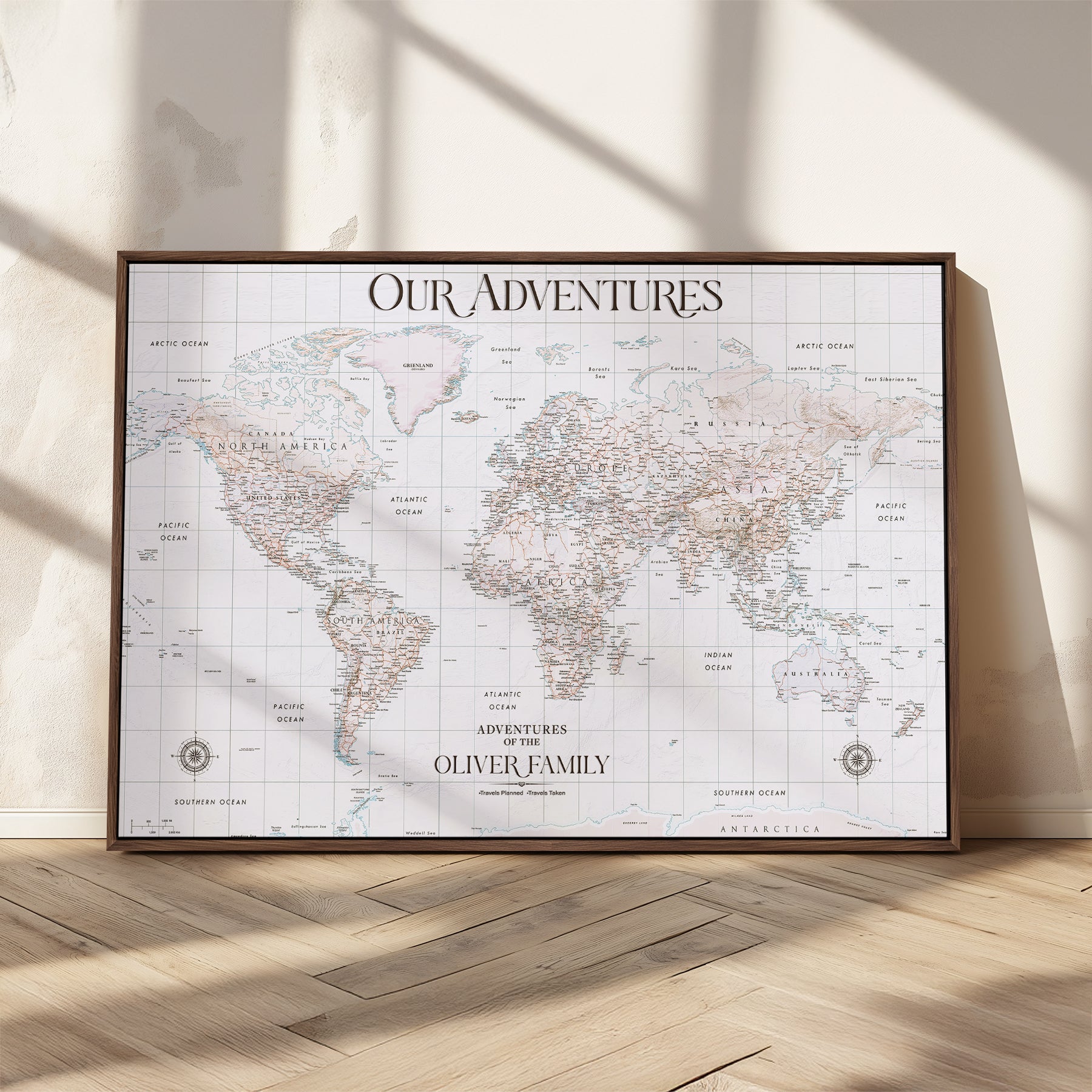 40041157-MGV-CV-36X24-Custom Push Pin World Map Wall Canvas Print – Personalized Travel Tracker with Pins – Framed Large Multi-Size Canvas for Home Office Decor