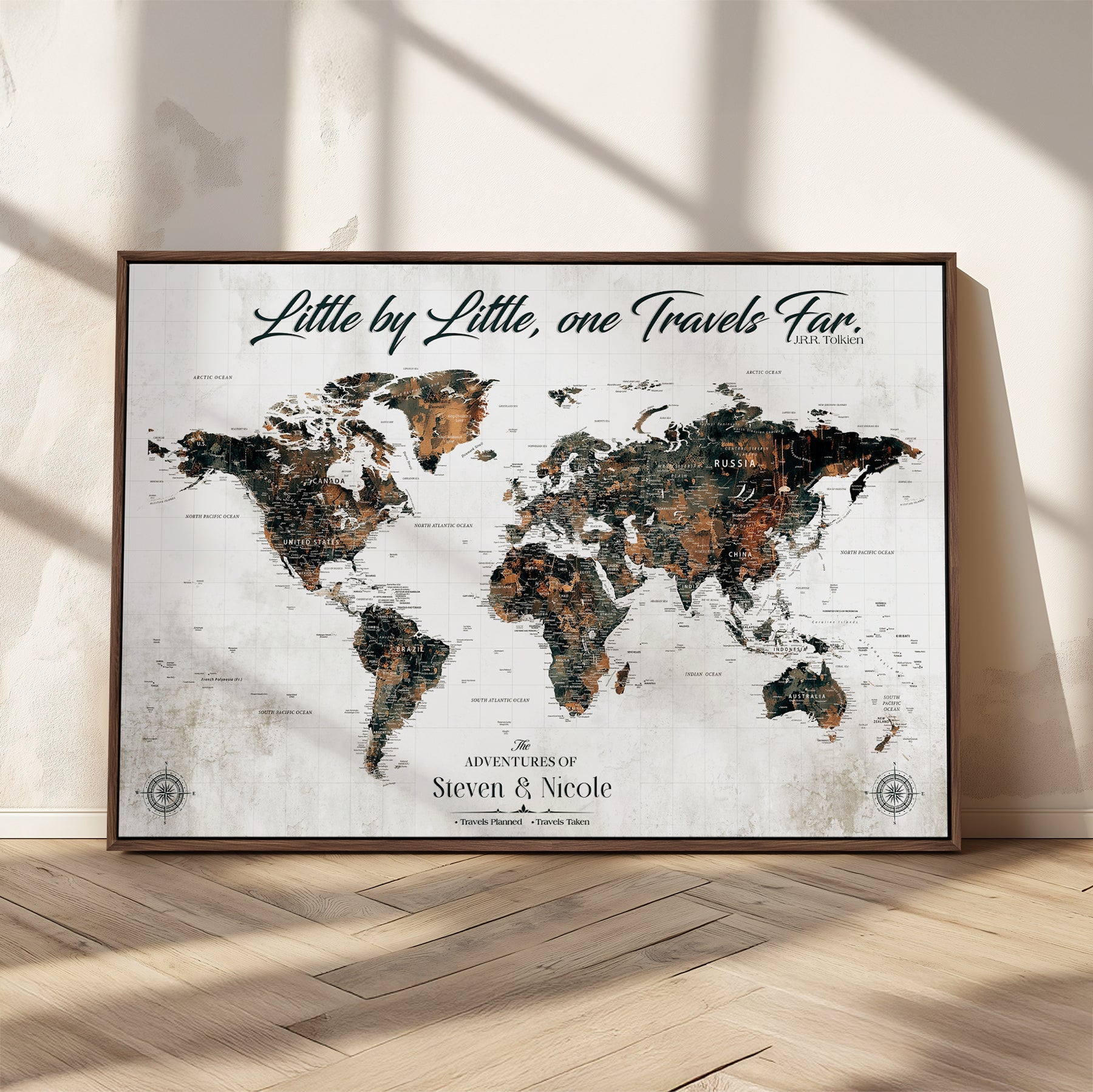89231588-MGV-CV-36X24-Custom Push Pin World Map Wall Canvas Print – Personalized Travel Tracker with Pins – Framed Large Multi-Size Canvas for Home Office Decor