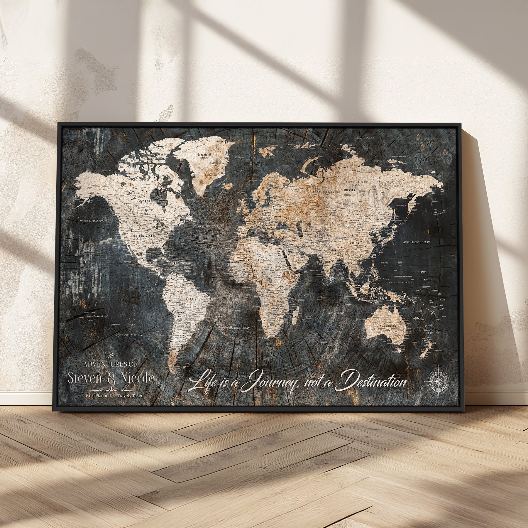 13001721-MGV-CV-36X24-Custom Push Pin World Map Wall Canvas Print – Personalized Travel Tracker with Pins – Framed Large Multi-Size Canvas for Home Office Decor