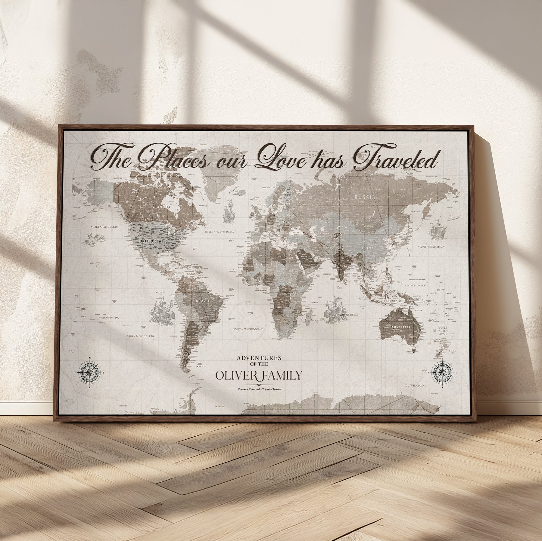-Personalized Push Pin World Map Canvas – Custom Framed Travel Tracker Wall Art, Large Adventure Map with Pins for Home, Office