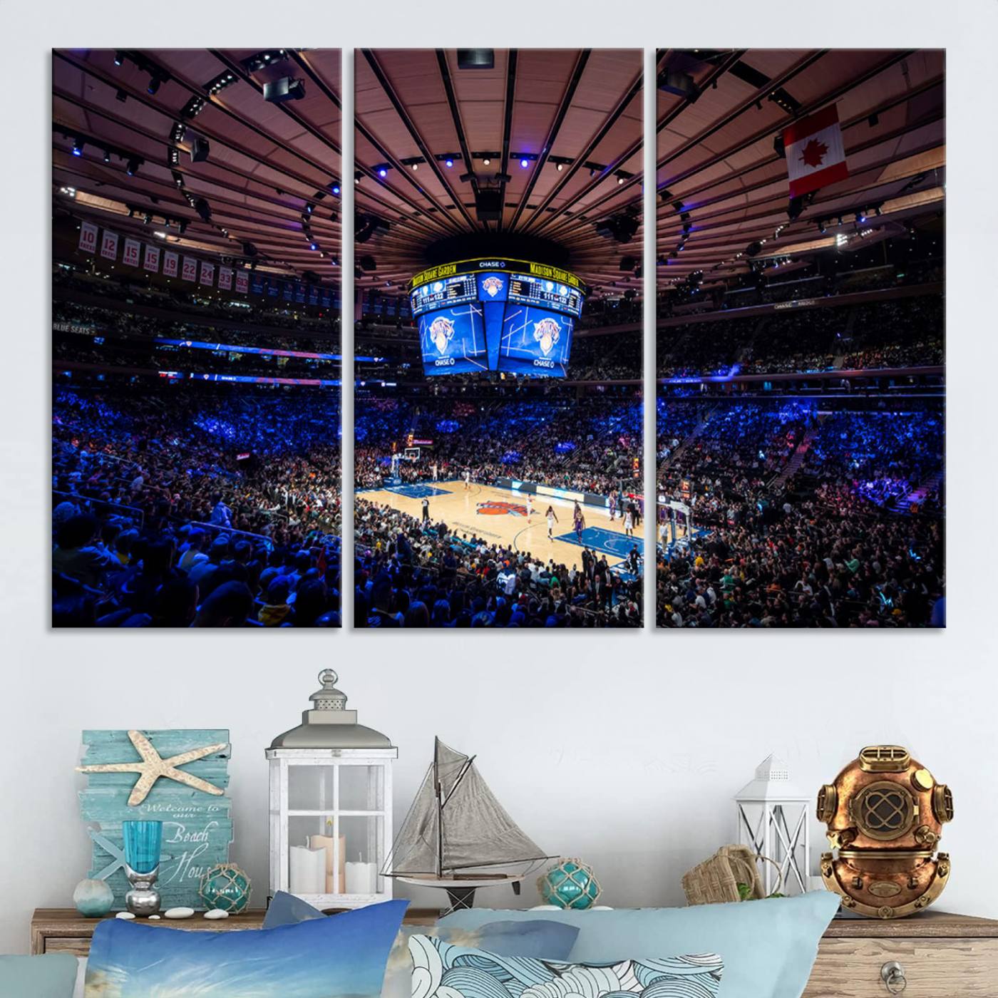 Madison Square Garden Basketball Print Canvas- Madison Square Garden Basketball Game Triple Canvas Wall Art - NBA Match Atmosphere
