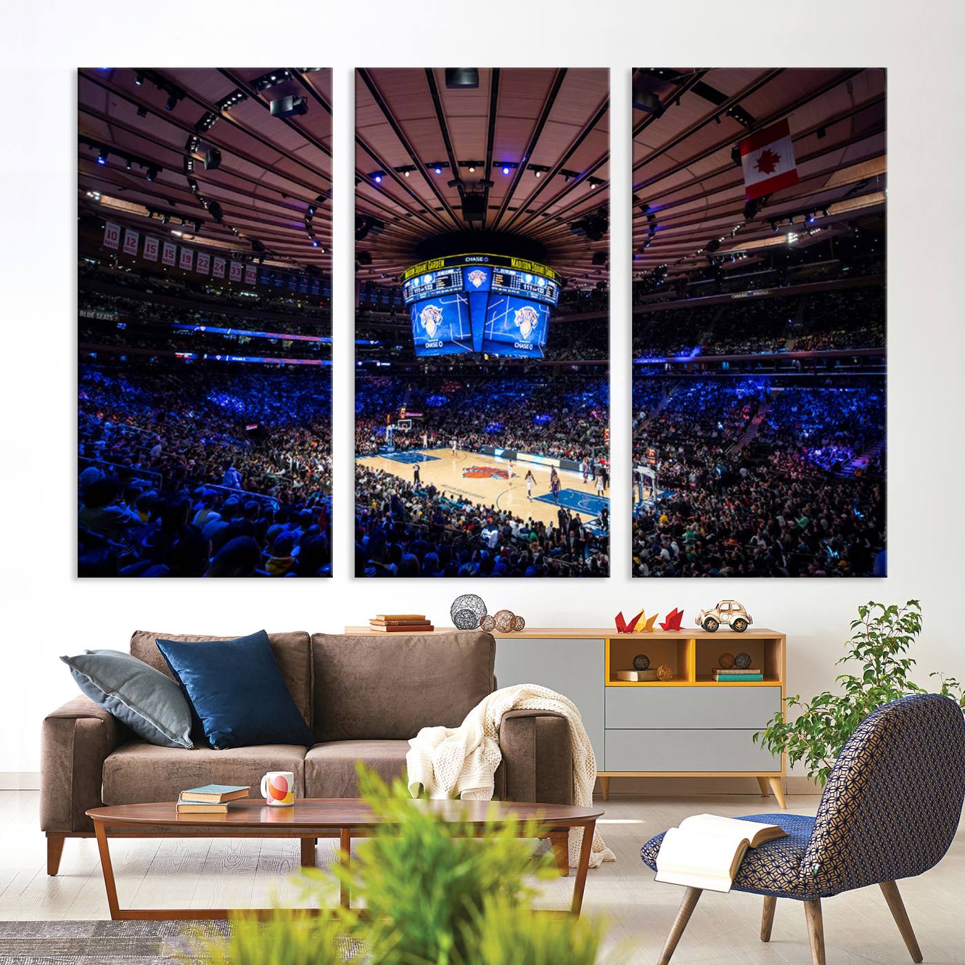 Madison Square Garden Basketball Print Canvas- Madison Square Garden Basketball Game Triple Canvas Wall Art - NBA Match Atmosphere