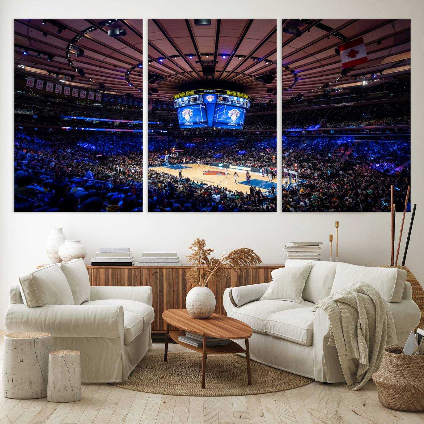 Madison Square Garden Basketball Print Canvas- Madison Square Garden Basketball Game Triple Canvas Wall Art - NBA Match Atmosphere