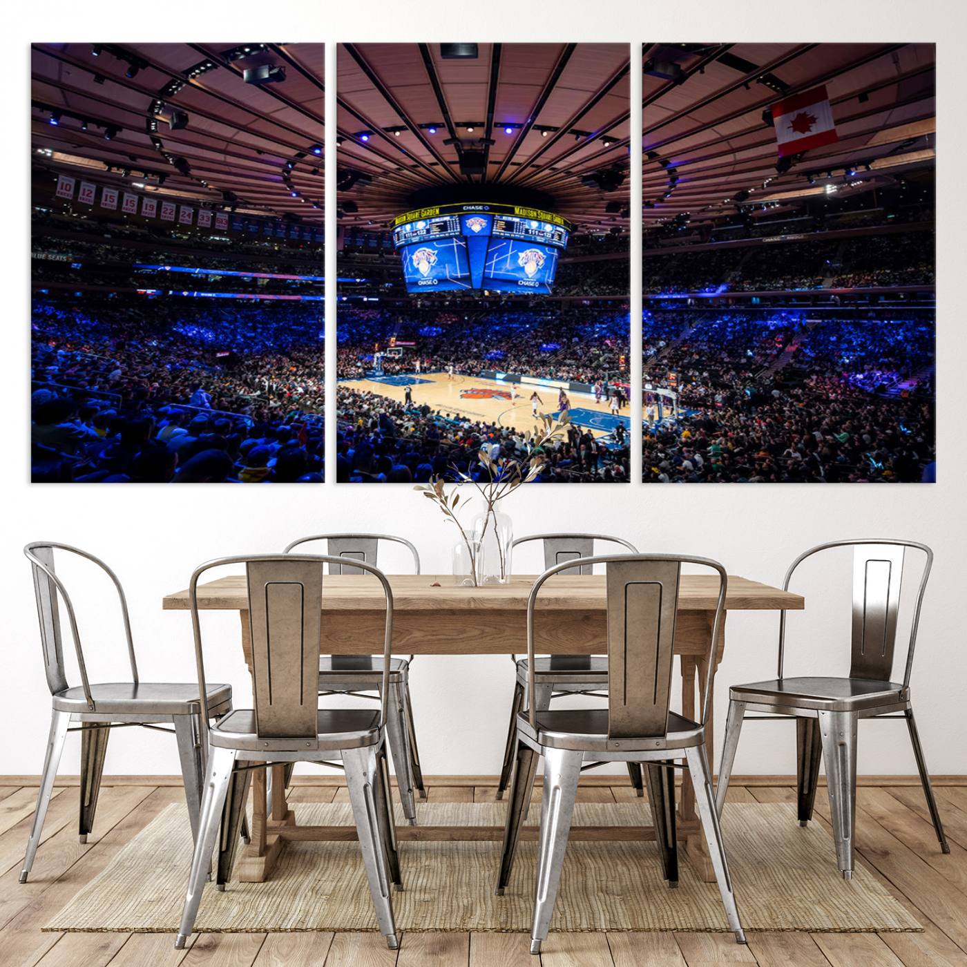 20491-MGV-CV-36X24-Madison Square Garden Basketball Print Canvas- Madison Square Garden Basketball Game Triple Canvas Wall Art - NBA Match Atmosphere