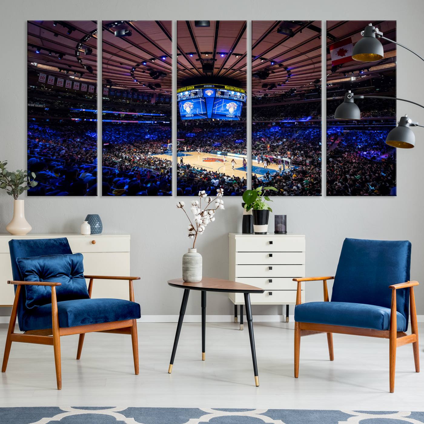 20491-MGV-CV-36X24-Madison Square Garden Basketball Print Canvas- Madison Square Garden Basketball Game Triple Canvas Wall Art - NBA Match Atmosphere