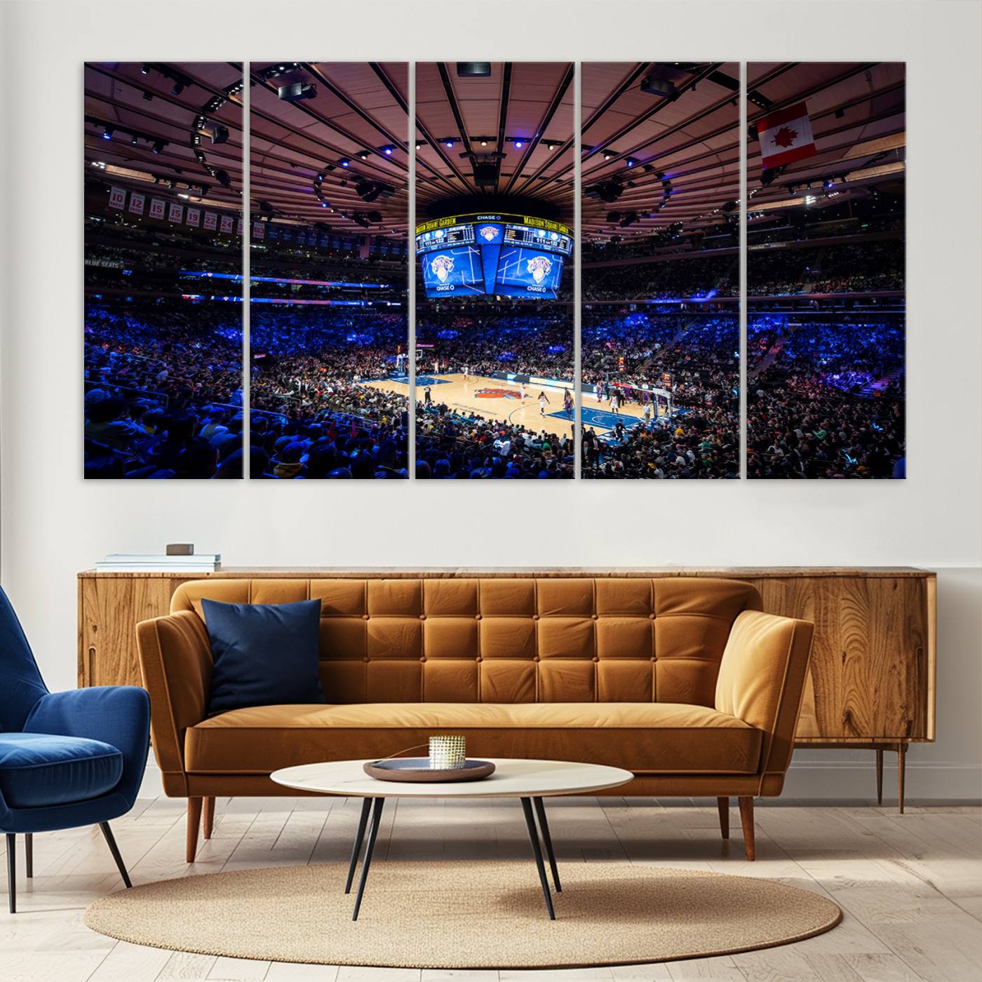 20491-MGV-CV-36X24-Madison Square Garden Basketball Print Canvas- Madison Square Garden Basketball Game Triple Canvas Wall Art - NBA Match Atmosphere