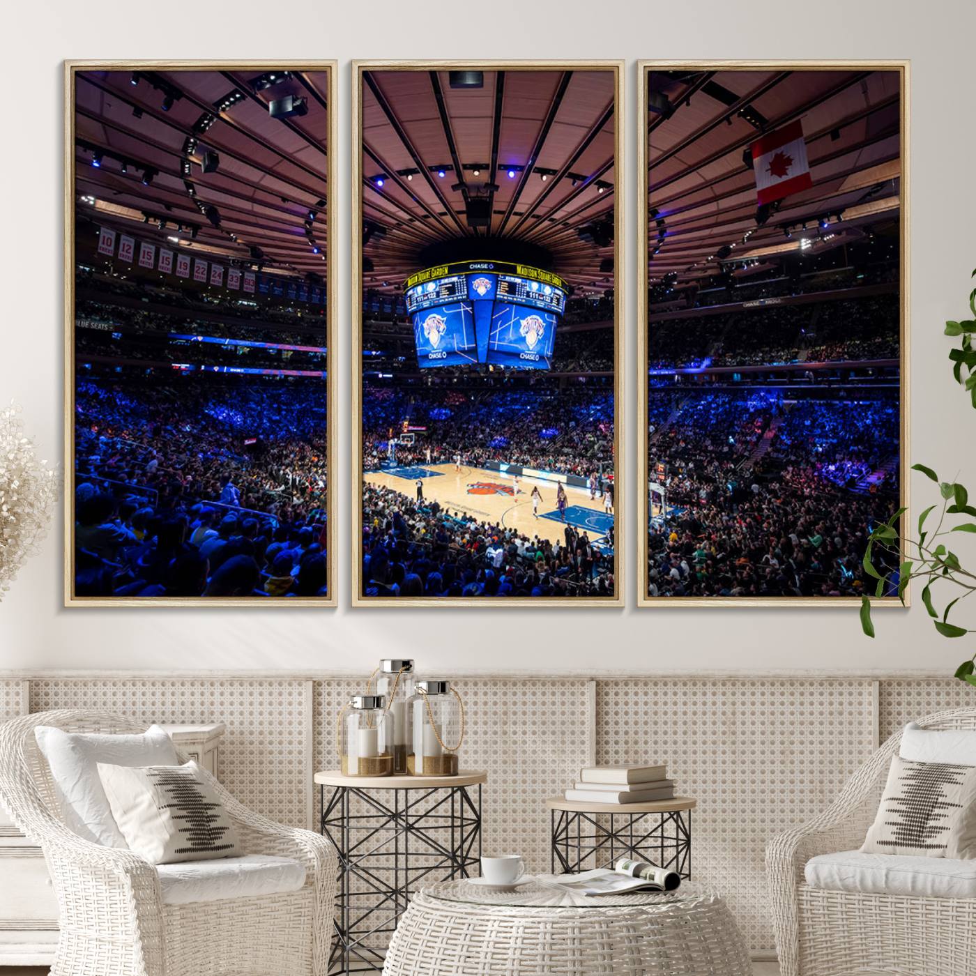 20491-MGV-CV-36X24-Madison Square Garden Basketball Print Canvas- Madison Square Garden Basketball Game Triple Canvas Wall Art - NBA Match Atmosphere