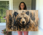 Majestic Grizzly 399 Bear Wall Art | 3-Panel Rustic Canvas Print for Living Room, Office, or Cabin Decor | Framed Giclee Canvas with