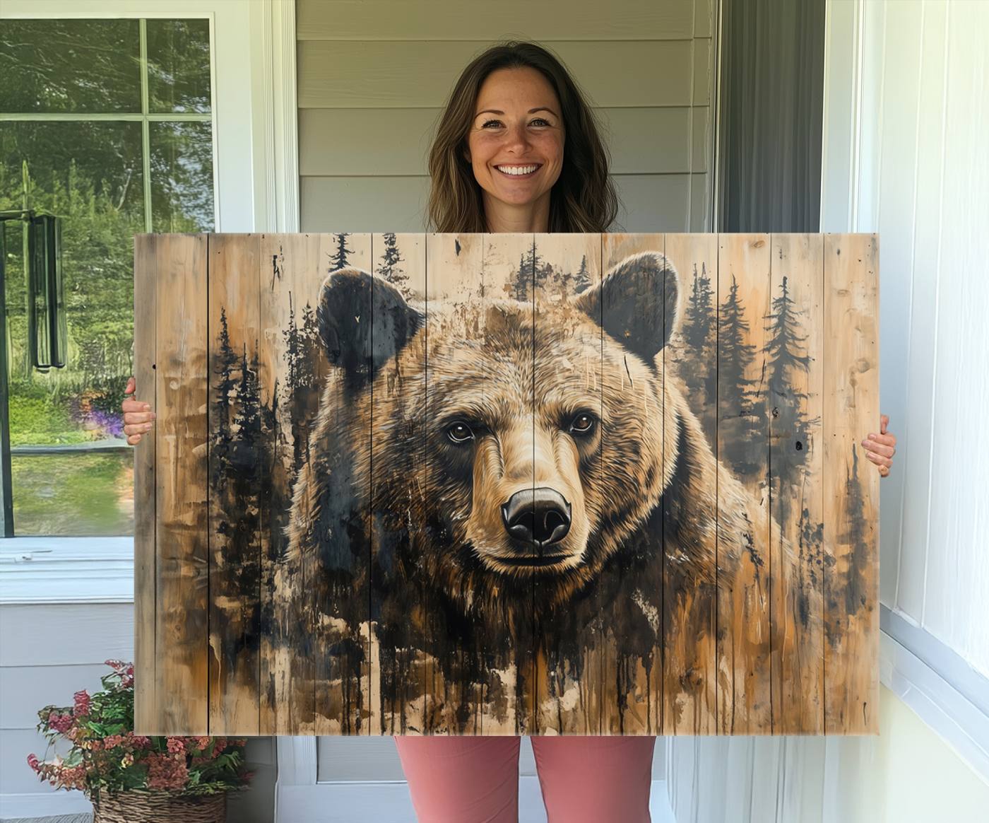 Majestic Grizzly 399 Bear Wall Art | 3-Panel Rustic Canvas Print for Living Room, Office, or Cabin Decor | Framed Giclee Canvas with