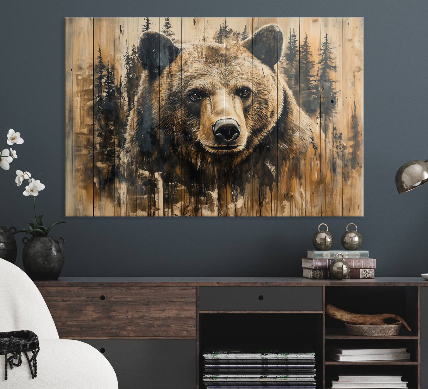 Majestic Grizzly 399 Bear Wall Art | 3-Panel Rustic Canvas Print for Living Room, Office, or Cabin Decor | Framed Giclee Canvas with