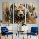 Majestic Grizzly 399 Bear Wall Art | 3-Panel Rustic Canvas Print for Living Room, Office, or Cabin Decor | Framed Giclee Canvas with