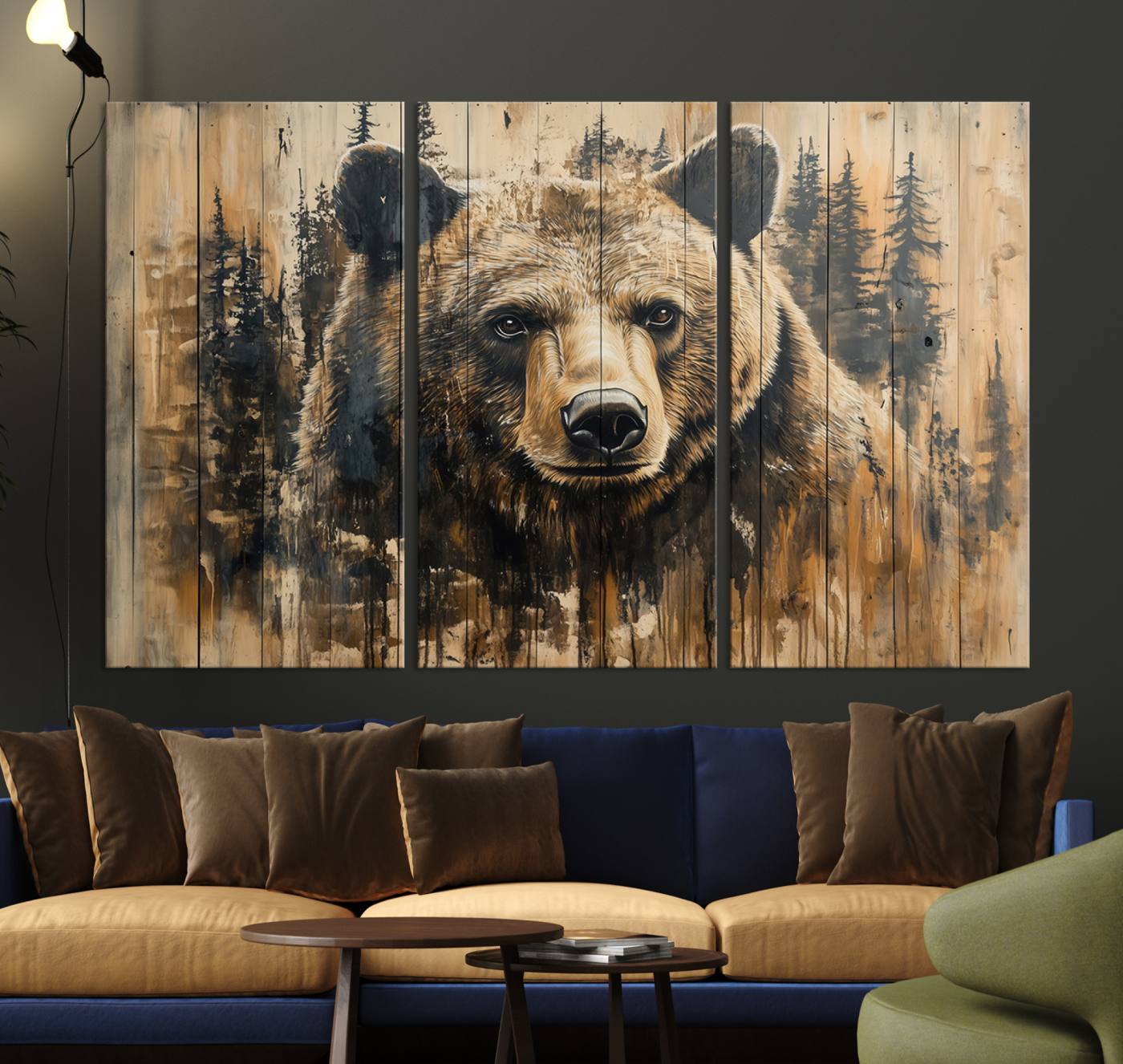 Majestic Grizzly 399 Bear Wall Art | 3-Panel Rustic Canvas Print for Living Room, Office, or Cabin Decor | Framed Giclee Canvas with