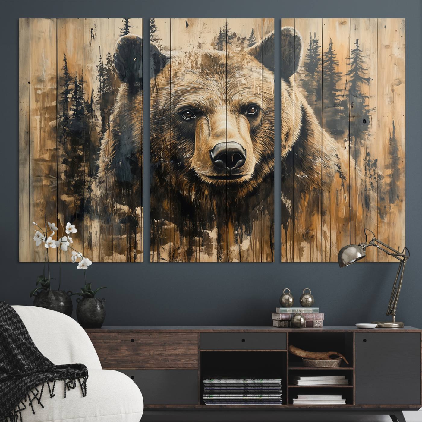 Majestic Grizzly 399 Bear Wall Art | 3-Panel Rustic Canvas Print for Living Room, Office, or Cabin Decor | Framed Giclee Canvas with