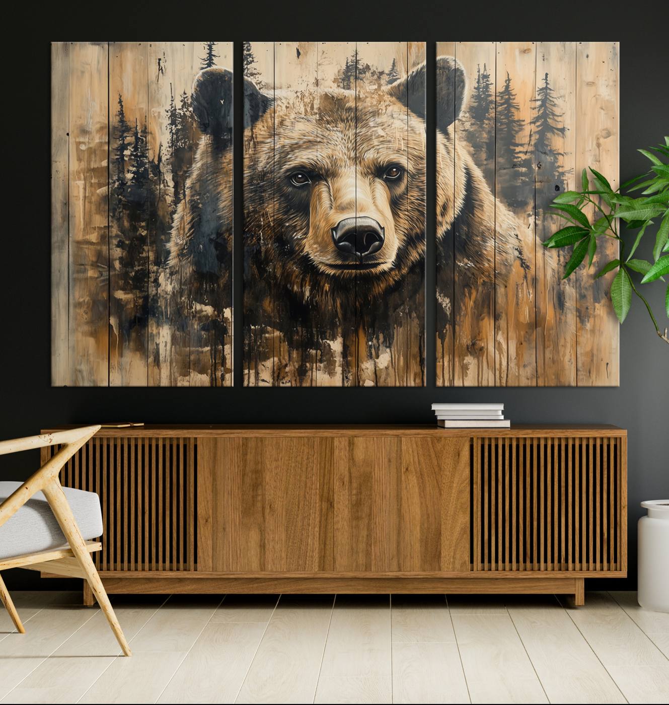 Majestic Grizzly 399 Bear Wall Art | 3-Panel Rustic Canvas Print for Living Room, Office, or Cabin Decor | Framed Giclee Canvas with