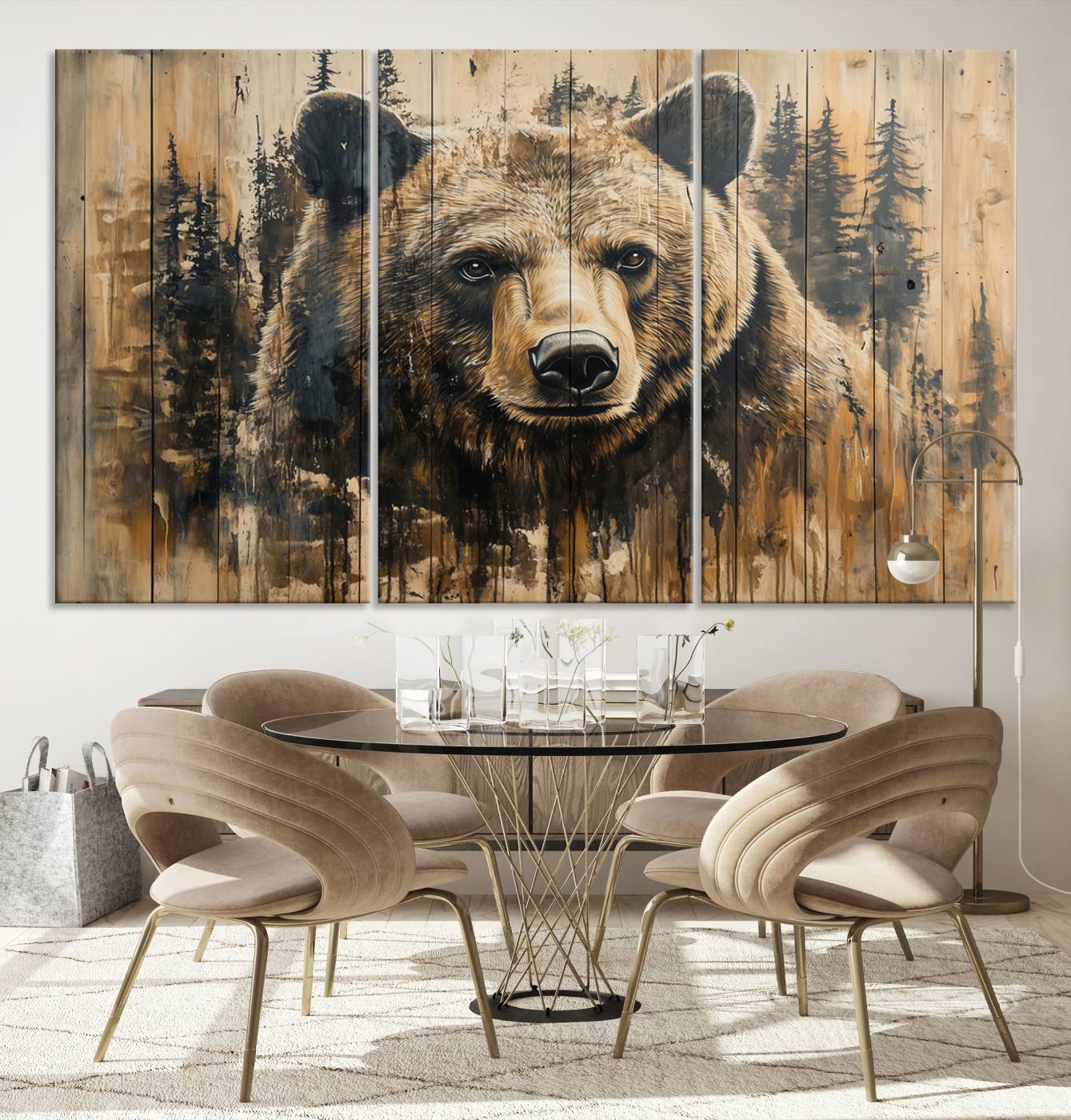 Majestic Grizzly 399 Bear Wall Art | 3-Panel Rustic Canvas Print for Living Room, Office, or Cabin Decor | Framed Giclee Canvas with
