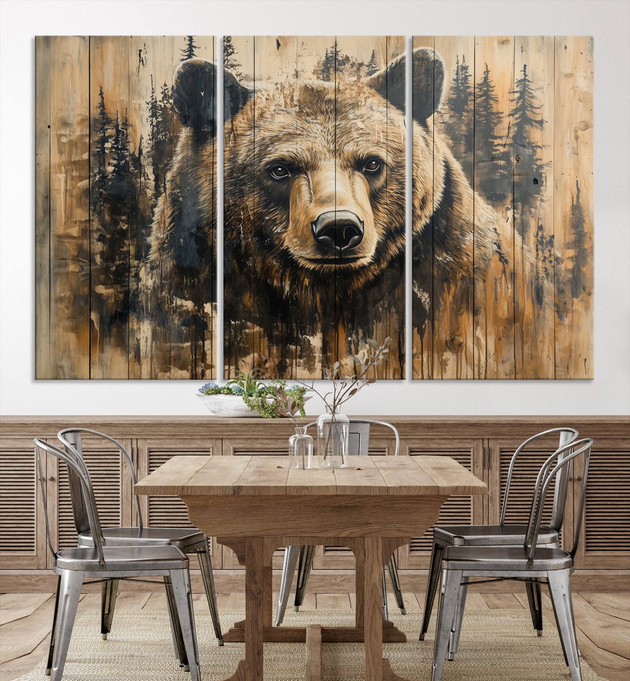 Majestic Grizzly 399 Bear Wall Art | 3-Panel Rustic Canvas Print for Living Room, Office, or Cabin Decor | Framed Giclee Canvas with