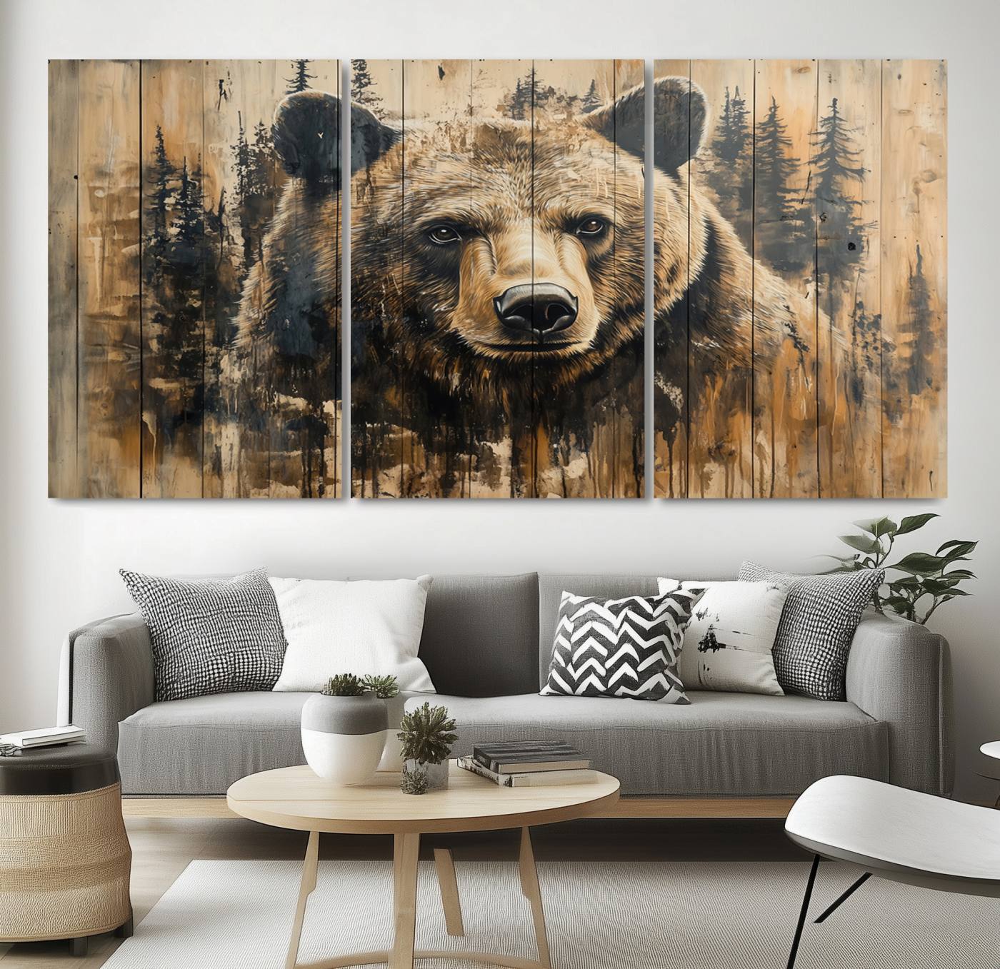 Majestic Grizzly 399 Bear Wall Art | 3-Panel Rustic Canvas Print for Living Room, Office, or Cabin Decor | Framed Giclee Canvas with