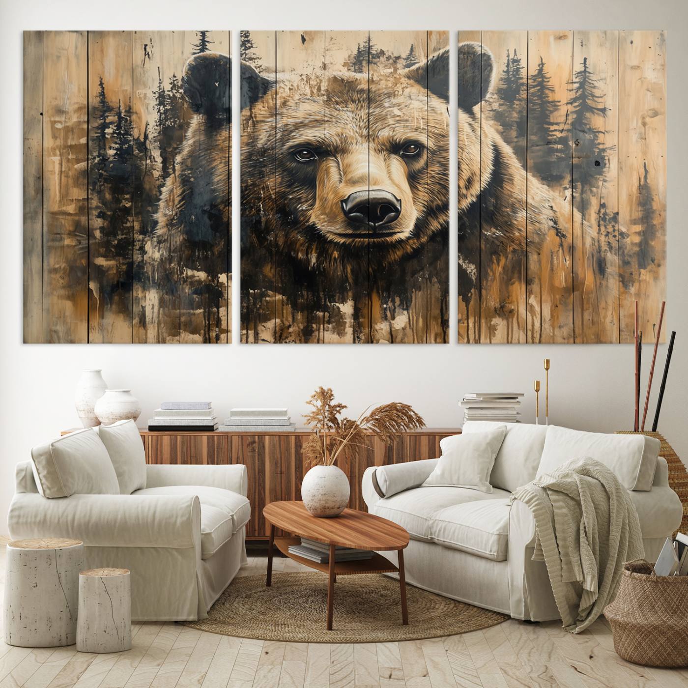 41362-MGV-CV-36X24-Majestic Grizzly 399 Bear Wall Art | 3-Panel Rustic Canvas Print for Living Room, Office, or Cabin Decor | Framed Giclee Canvas with