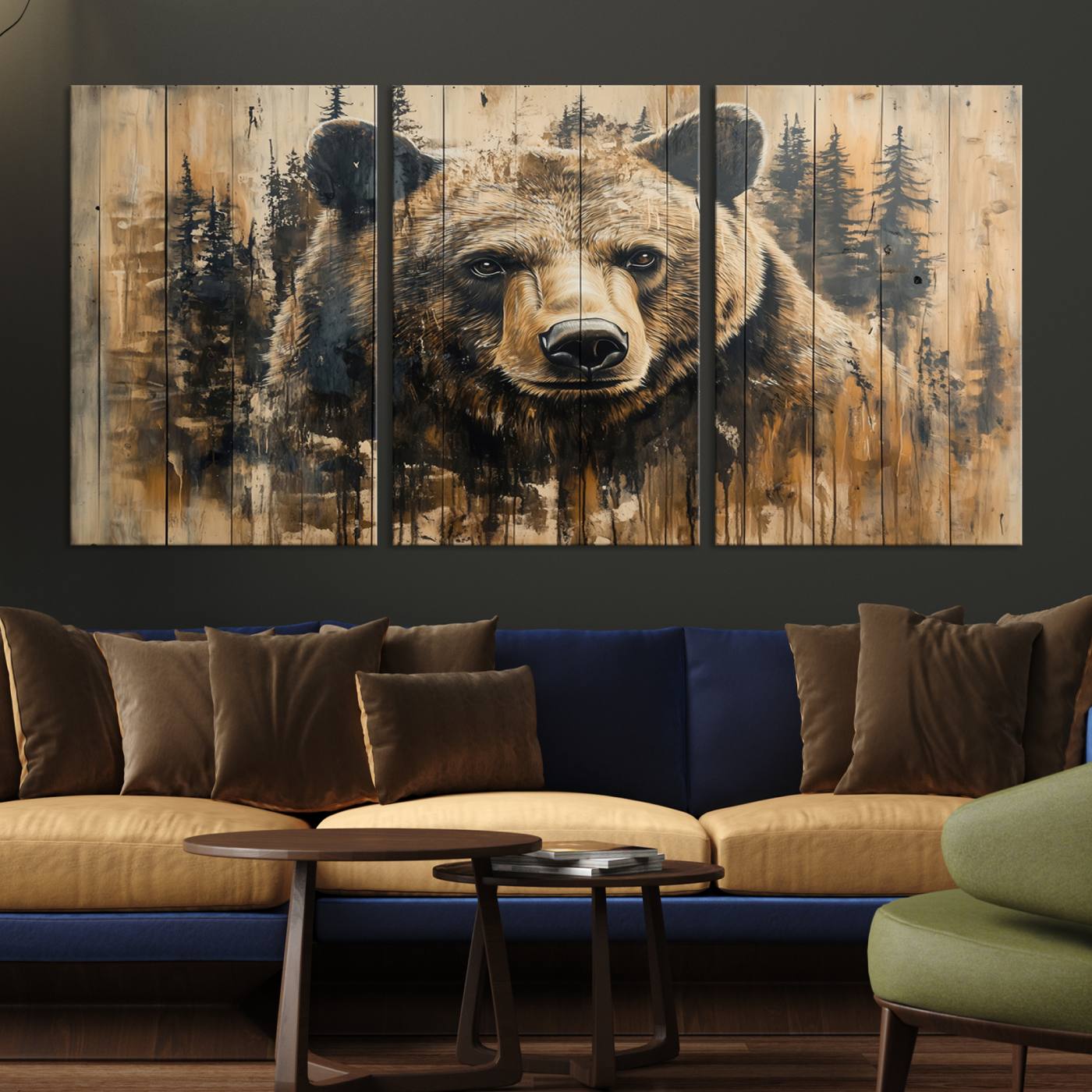 41362-MGV-CV-36X24-Majestic Grizzly 399 Bear Wall Art | 3-Panel Rustic Canvas Print for Living Room, Office, or Cabin Decor | Framed Giclee Canvas with