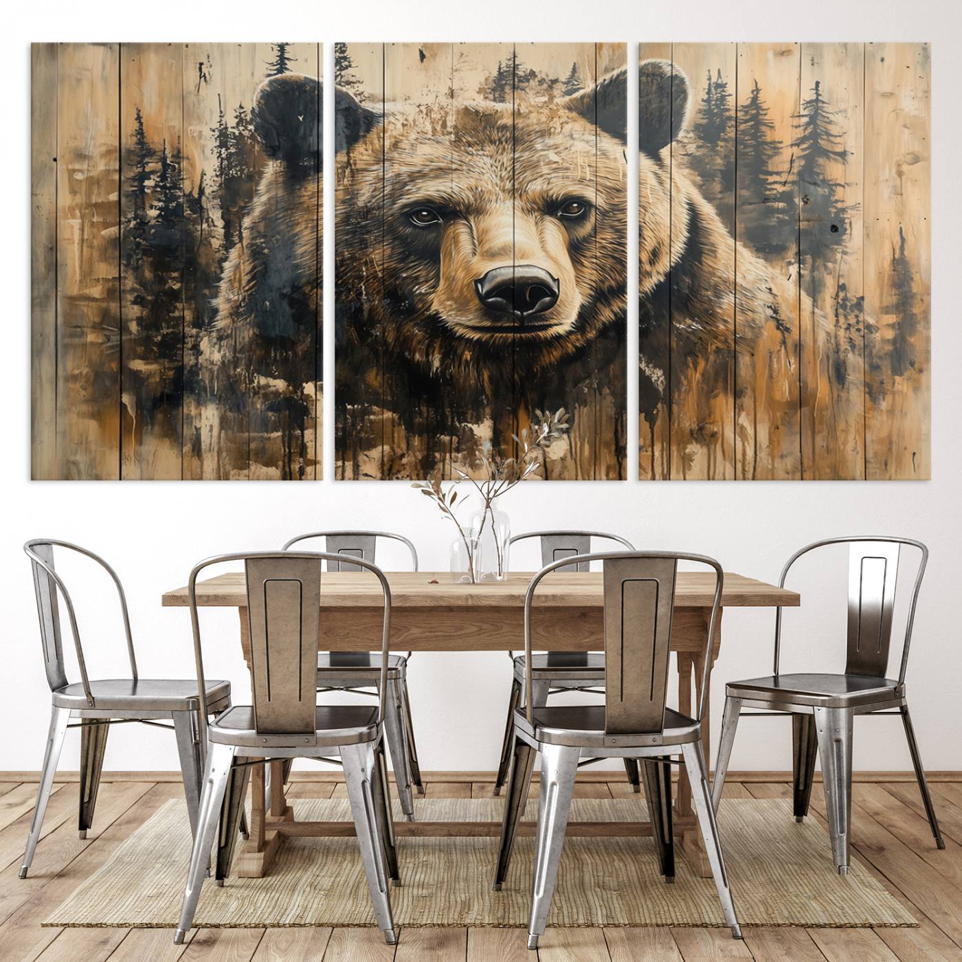 Majestic Grizzly 399 Bear Wall Art | 3-Panel Rustic Canvas Print for Living Room, Office, or Cabin Decor | Framed Giclee Canvas with