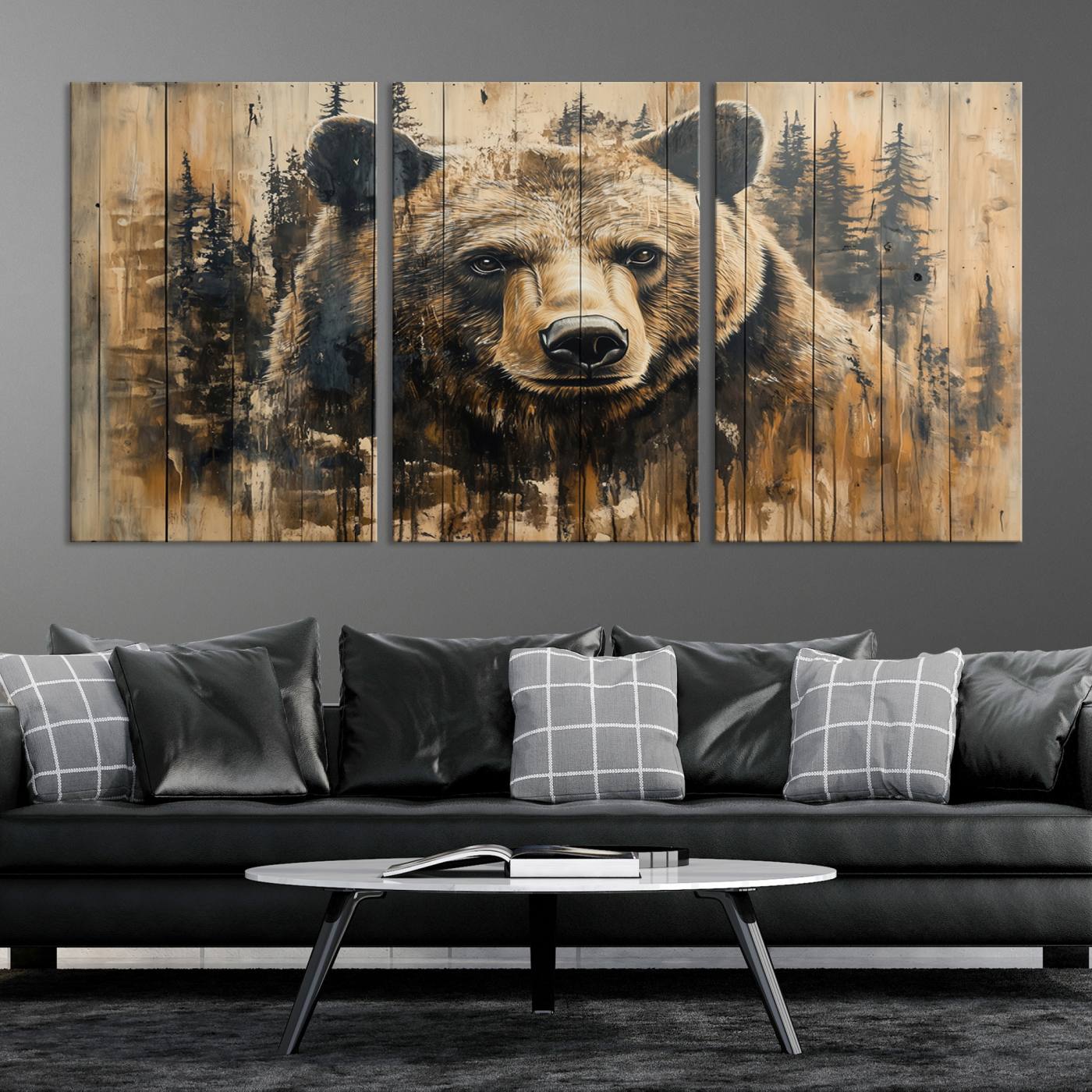 41362-MGV-CV-36X24-Majestic Grizzly 399 Bear Wall Art | 3-Panel Rustic Canvas Print for Living Room, Office, or Cabin Decor | Framed Giclee Canvas with
