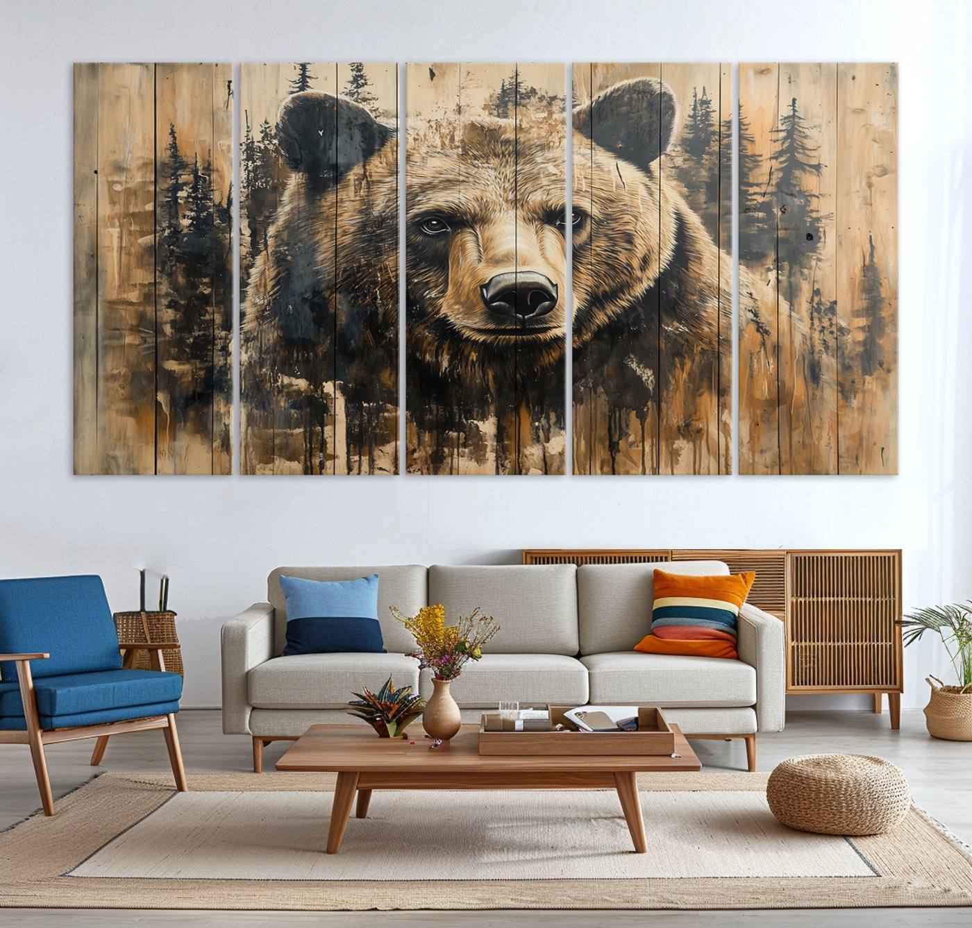 41362-MGV-CV-36X24-Majestic Grizzly 399 Bear Wall Art | 3-Panel Rustic Canvas Print for Living Room, Office, or Cabin Decor | Framed Giclee Canvas with