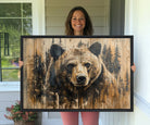 41362-MGV-CV-36X24-Majestic Grizzly 399 Bear Wall Art | 3-Panel Rustic Canvas Print for Living Room, Office, or Cabin Decor | Framed Giclee Canvas with