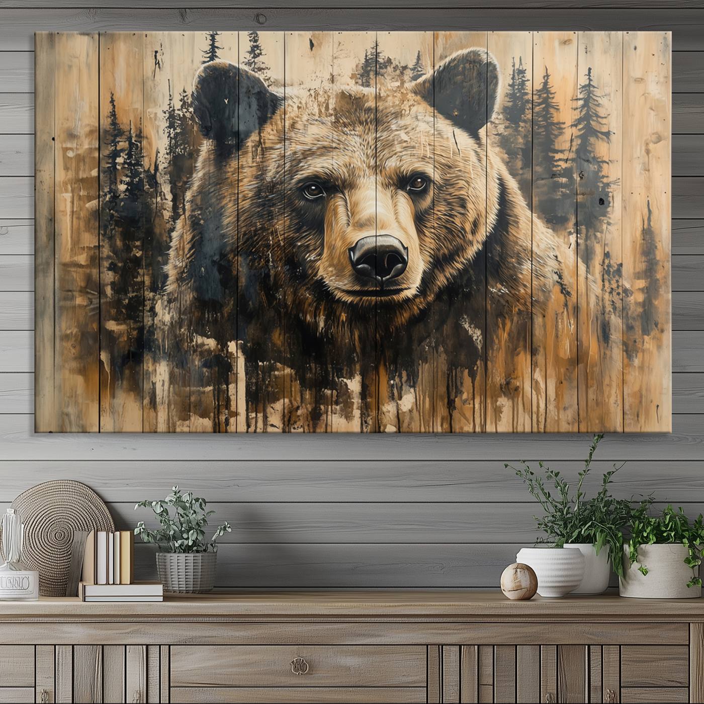 Majestic Grizzly 399 Bear Wall Art | 3-Panel Rustic Canvas Print for Living Room, Office, or Cabin Decor | Framed Giclee Canvas with