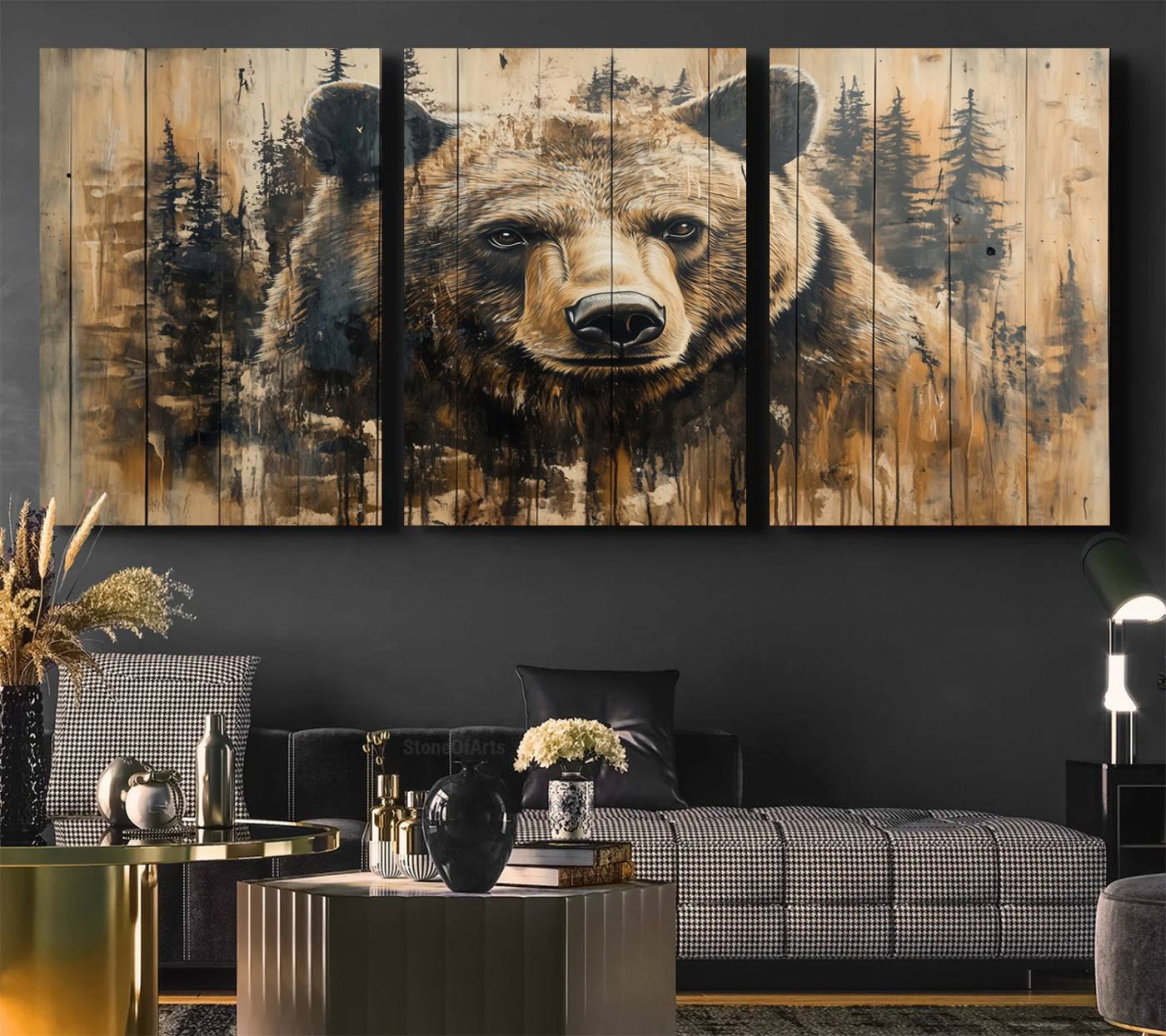 Majestic Grizzly 399 Bear Wall Art | 3-Panel Rustic Canvas Print for Living Room, Office, or Cabin Decor | Framed Giclee Canvas with