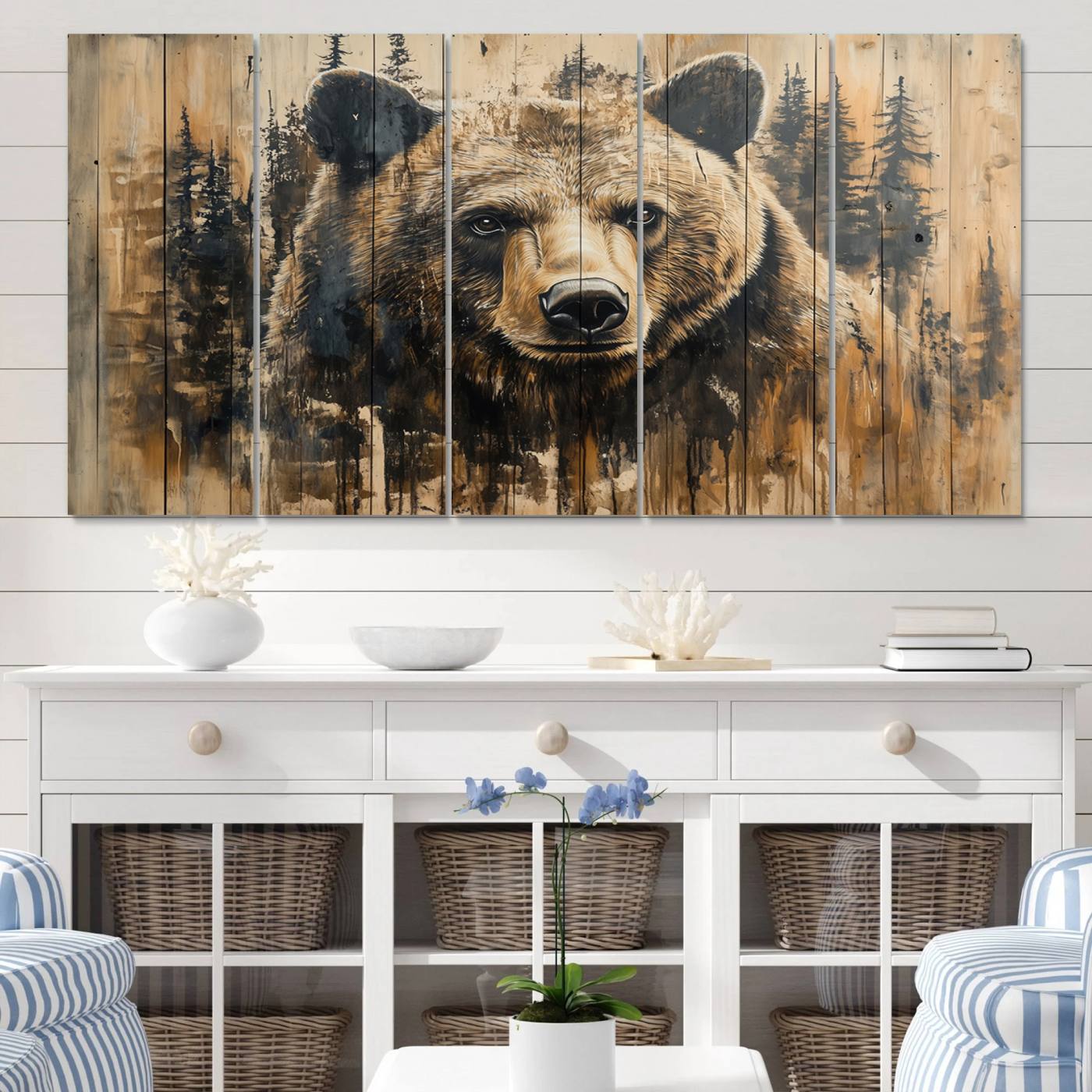 41362-MGV-CV-60X31-5P-Majestic Grizzly 399 Bear Wall Art | 3-Panel Rustic Canvas Print for Living Room, Office, or Cabin Decor | Framed Giclee Canvas with