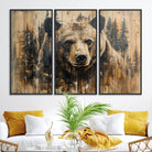 41362-MGV-FC-48X32-3P_Black-Majestic Grizzly 399 Bear Wall Art | 3-Panel Rustic Canvas Print for Living Room, Office, or Cabin Decor | Framed Giclee Canvas with