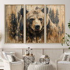 41362-MGV-FC-48X32-3P_Natural-Majestic Grizzly 399 Bear Wall Art | 3-Panel Rustic Canvas Print for Living Room, Office, or Cabin Decor | Framed Giclee Canvas with