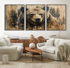 41362-MGV-FC-60X30-3P_Black-Majestic Grizzly 399 Bear Wall Art | 3-Panel Rustic Canvas Print for Living Room, Office, or Cabin Decor | Framed Giclee Canvas with
