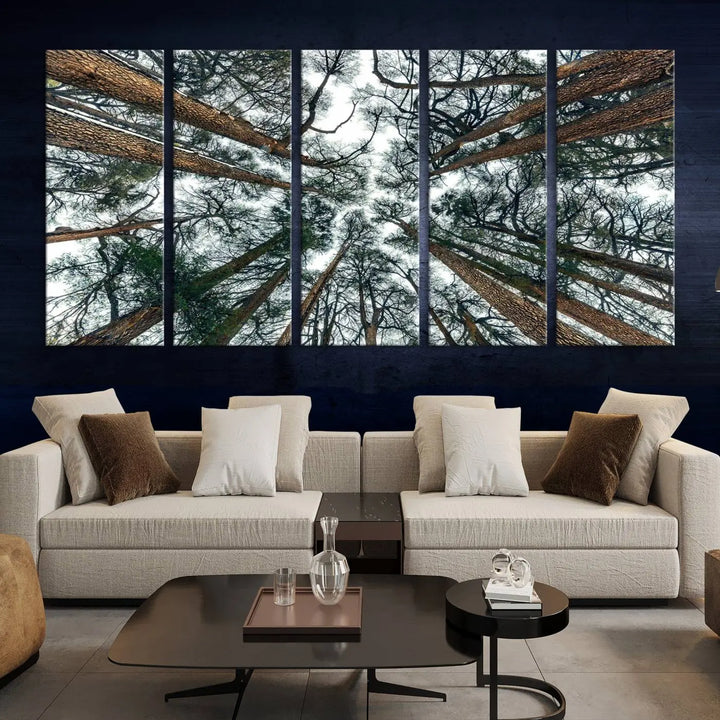 Majestic Pine Forest Wall Art | 3-Panel Tree Canopy Canvas Print | Nature-Inspired Living Room and Office Decor