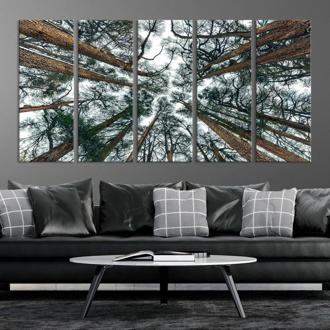 Majestic Pine Forest Wall Art | 3-Panel Tree Canopy Canvas Print | Nature-Inspired Living Room and Office Decor