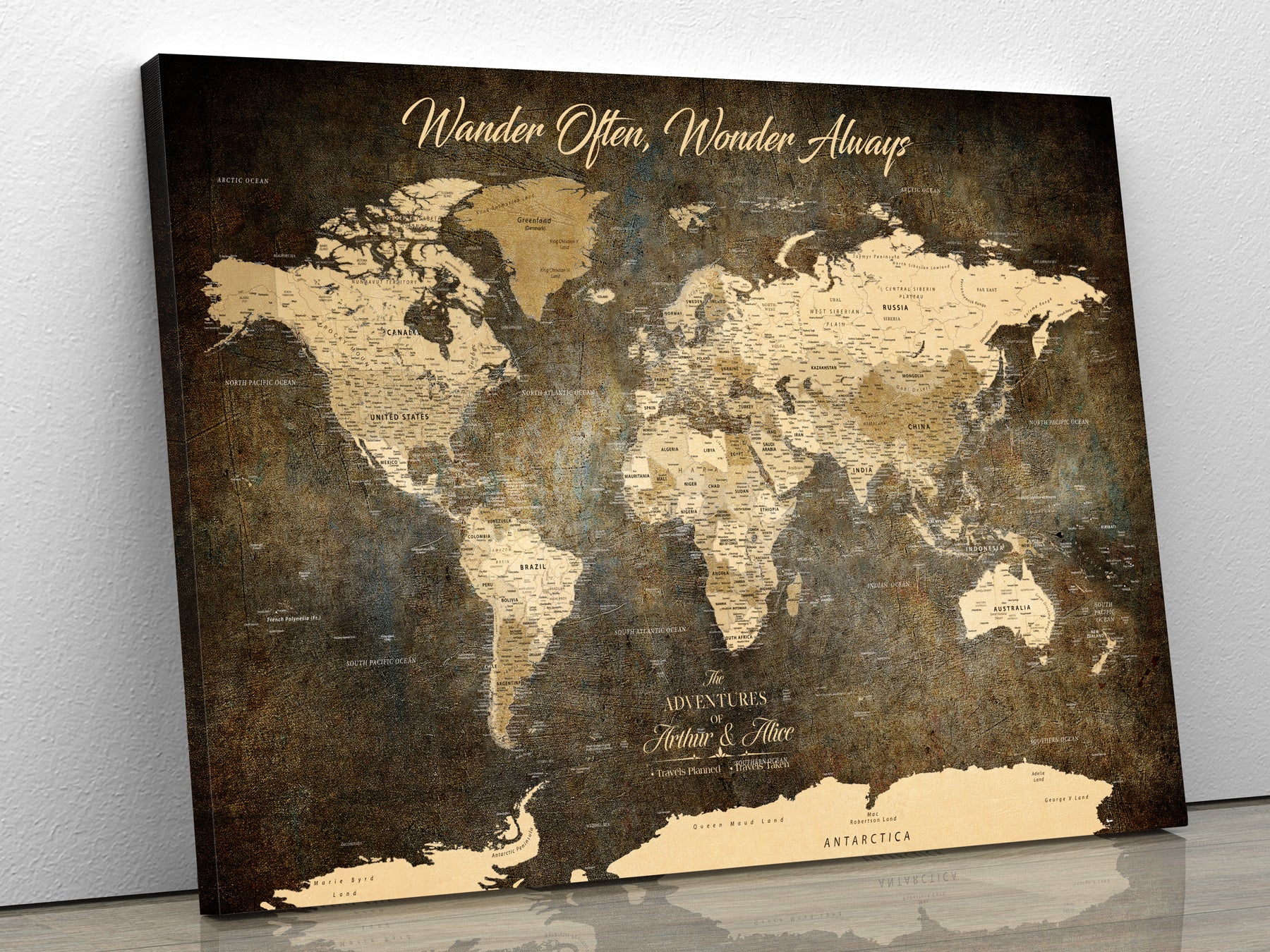 45566494-MGV-CV-36X24-Personalized Push Pin World Map – Custom Framed Canvas Wall Art for Travel Memories, Couples, Anniversaries, and Adventure Gifts