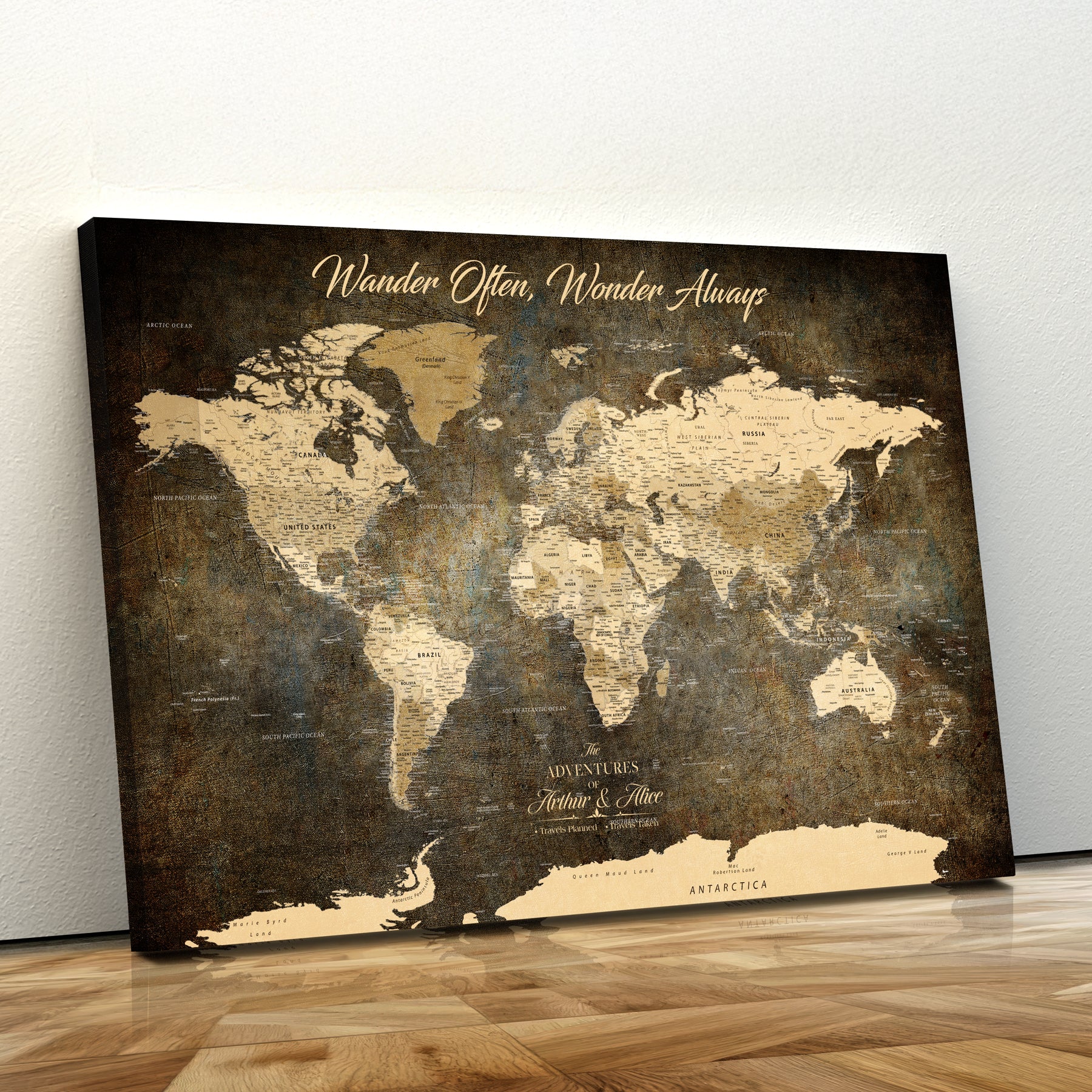 45566494-MGV-CV-36X24-Custom Personalized Push Pin World Map Canvas Gift Framed Travel Tracker for Couples Anniversary Adventure Keepsake Wall Decoration