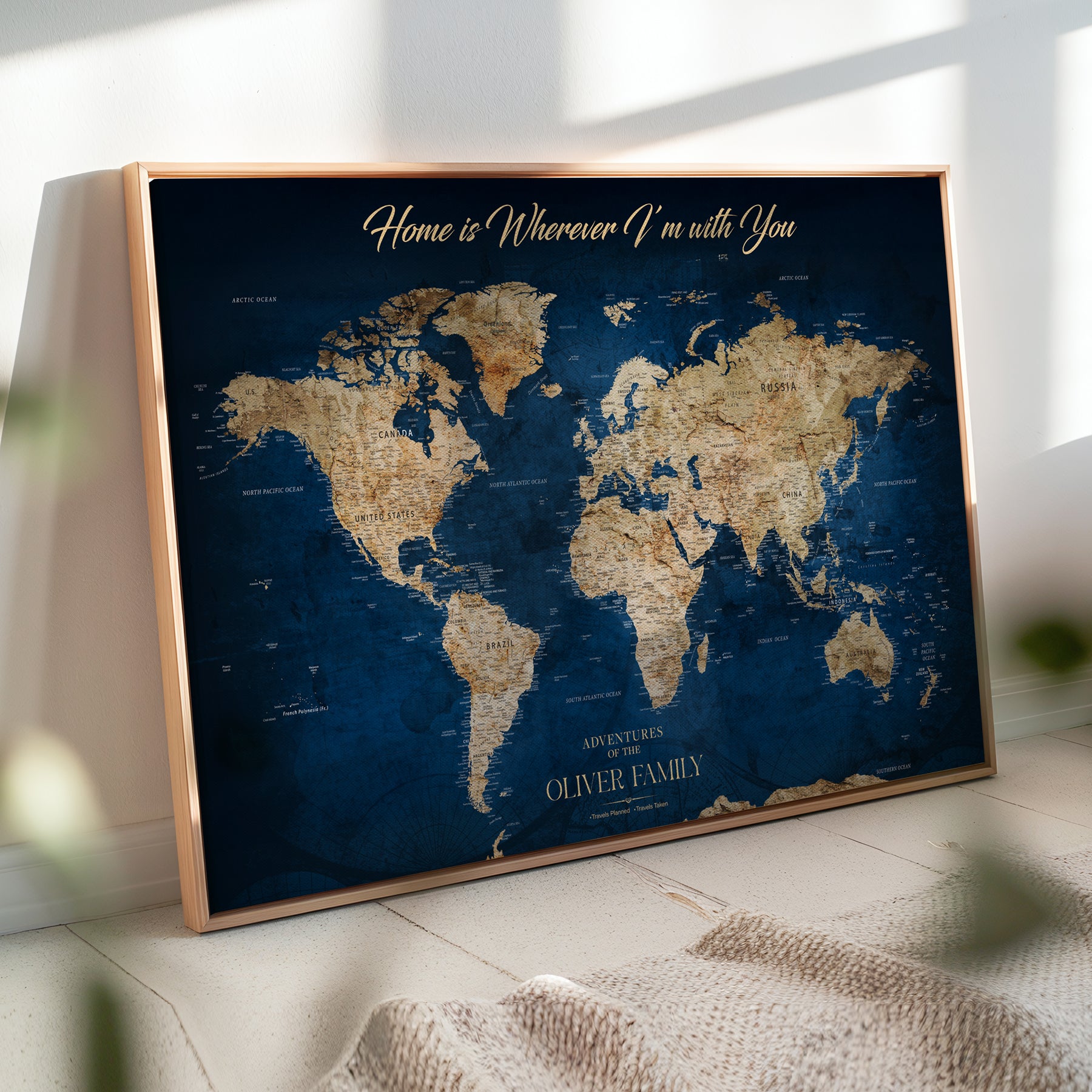 45566494-MGV-CV-36X24-Custom Personalized Push Pin World Map Canvas Gift Framed Travel Tracker for Couples Anniversary Adventure Keepsake Wall Decoration