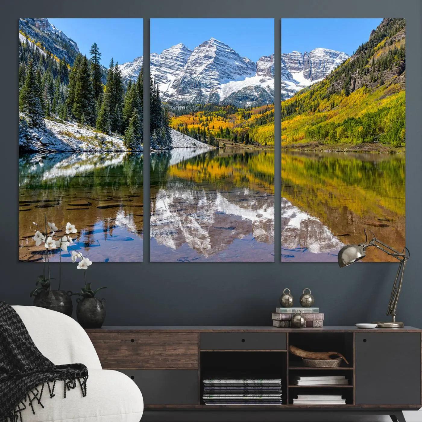 Maroon Bells Canvas Print, Maroon Lake Wall Art, Autumn Landscape Photography