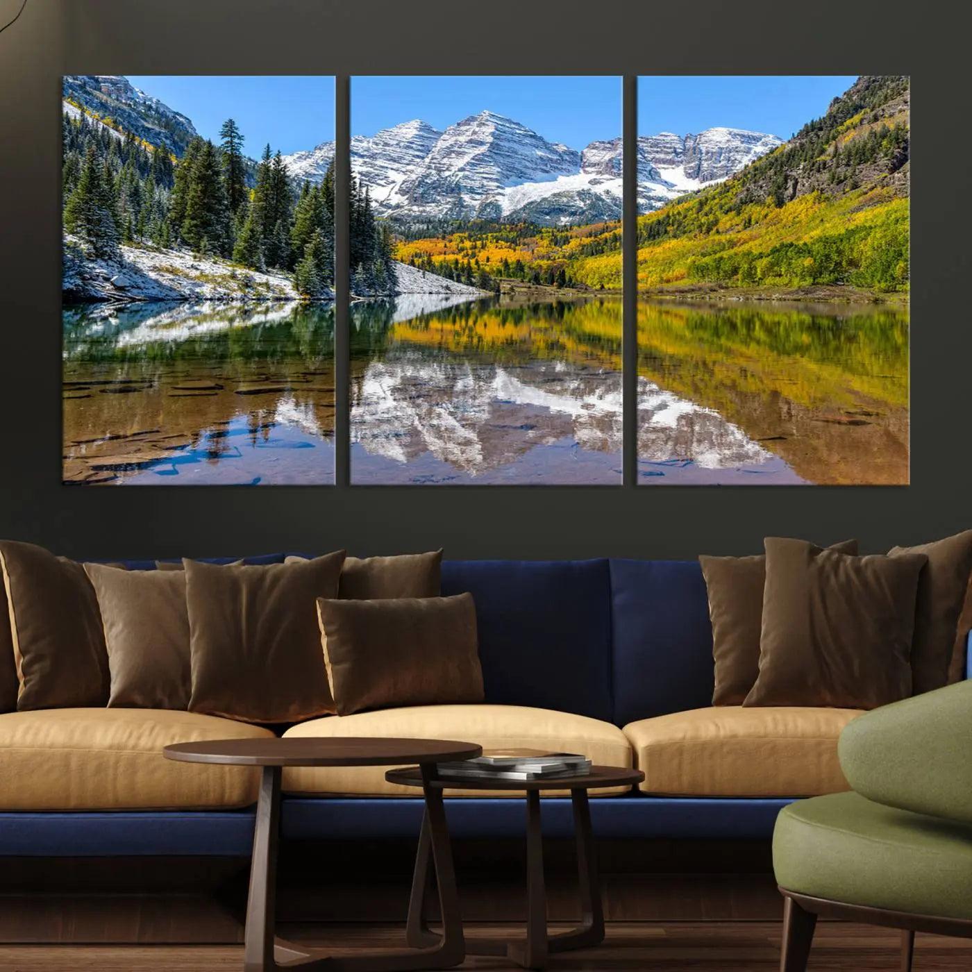 Maroon Bells Canvas Print, Maroon Lake Wall Art, Autumn Landscape Photography