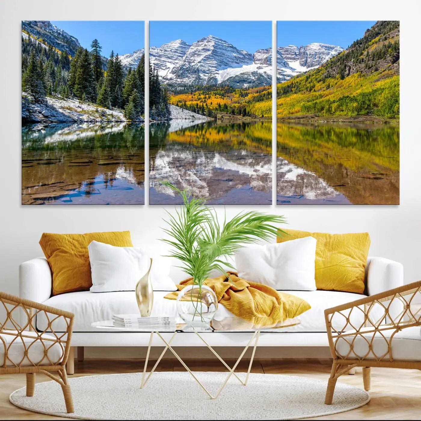 Maroon Bells Canvas Print, Maroon Lake Wall Art, Autumn Landscape Photography