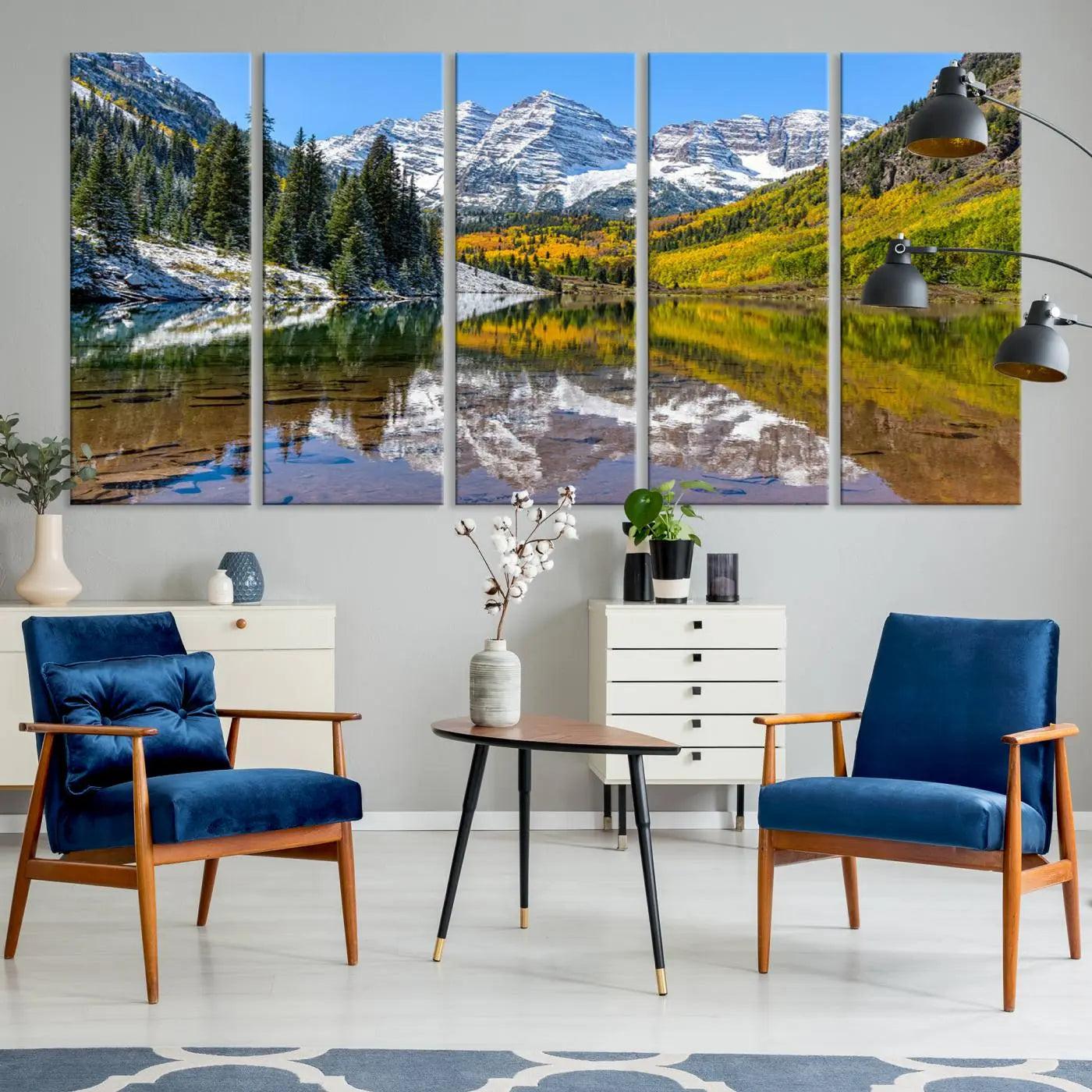 Maroon Bells Canvas Print, Maroon Lake Wall Art, Autumn Landscape Photography