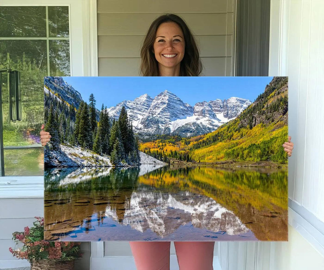 Maroon Bells Canvas Print, Maroon Lake Wall Art, Autumn Landscape Photography