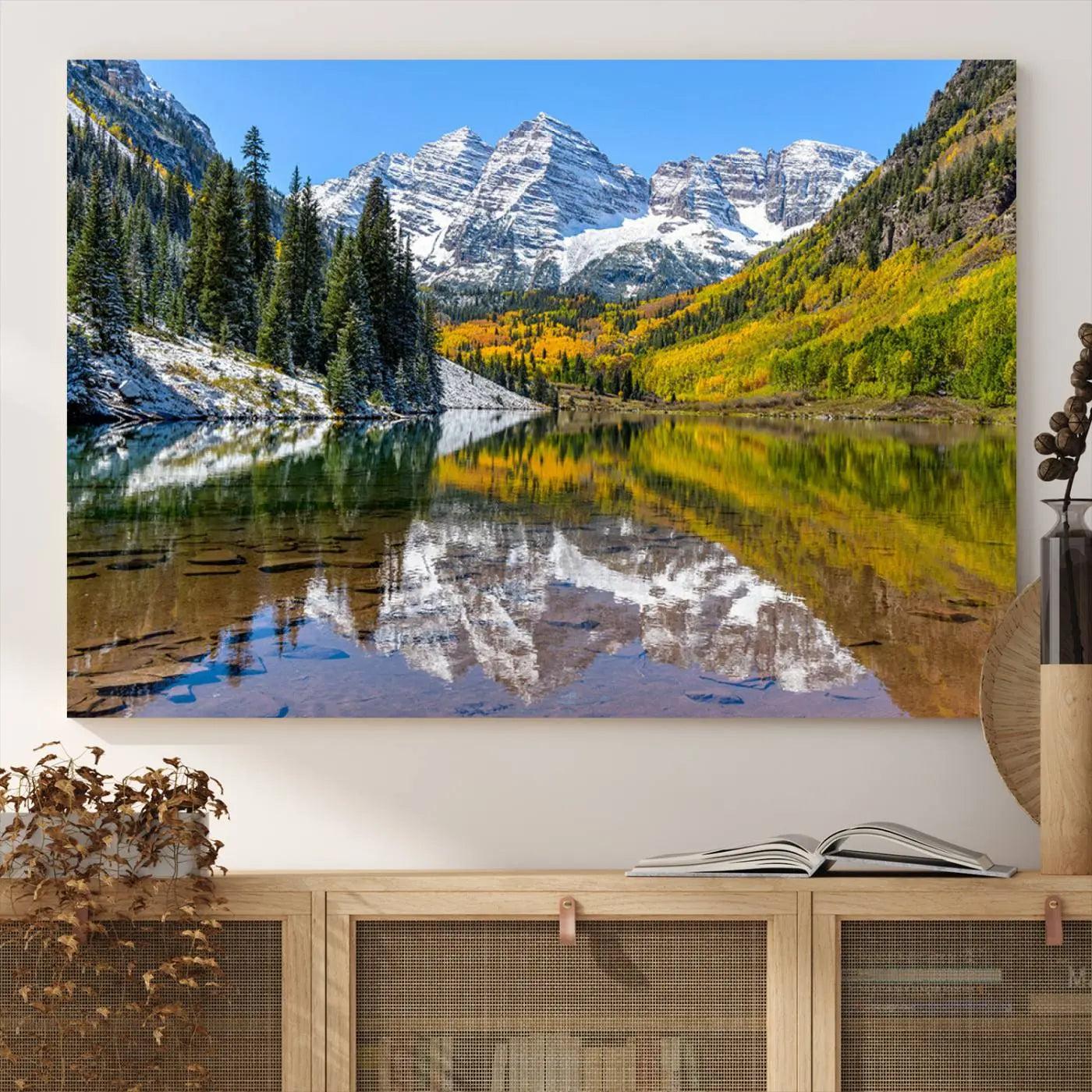 Maroon Bells Canvas Print, Maroon Lake Wall Art, Autumn Landscape Photography