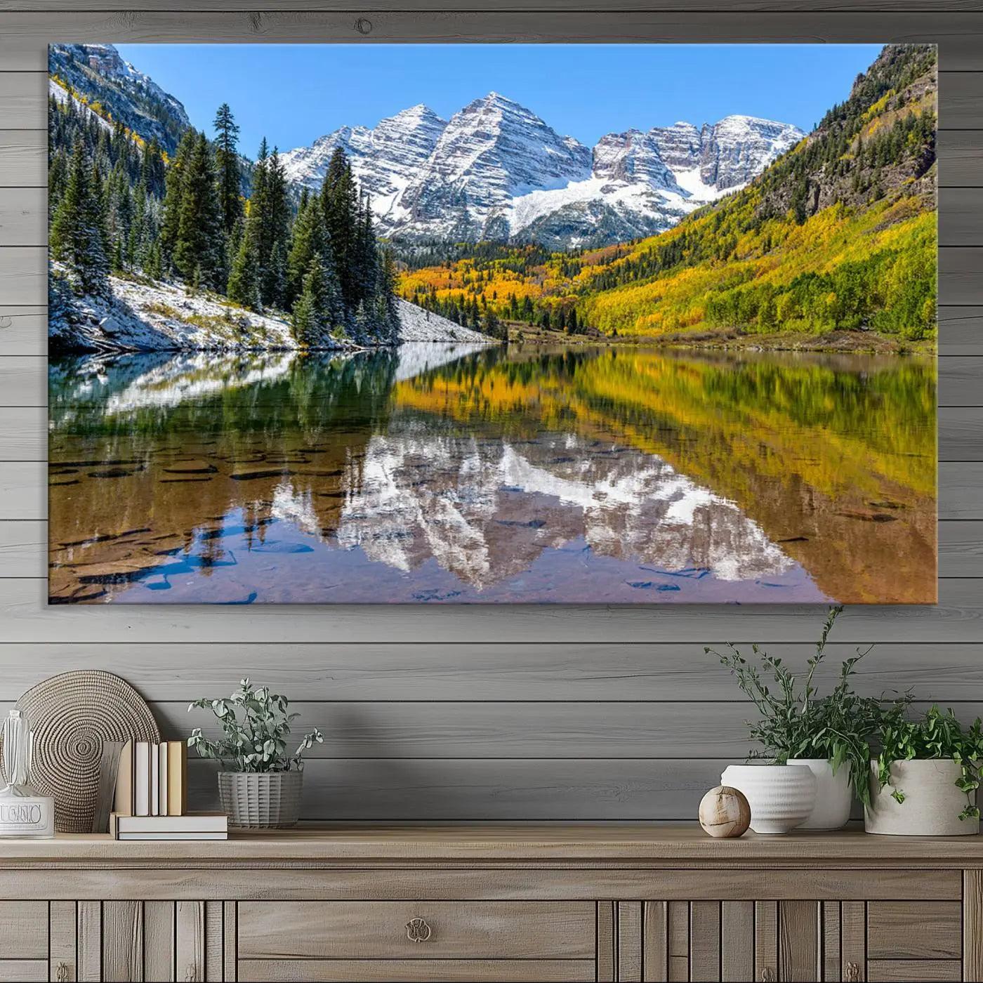Maroon Bells Canvas Print, Maroon Lake Wall Art, Autumn Landscape Photography